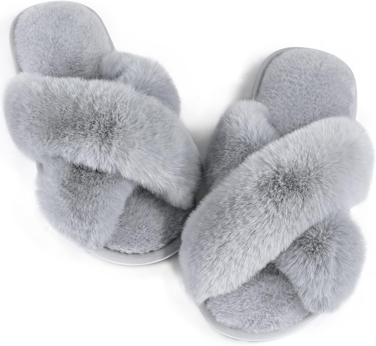 Ankis Womens Fuzzy Memory Foam Slippers Cross Band Cozy Plush Home Slippers Fluf...