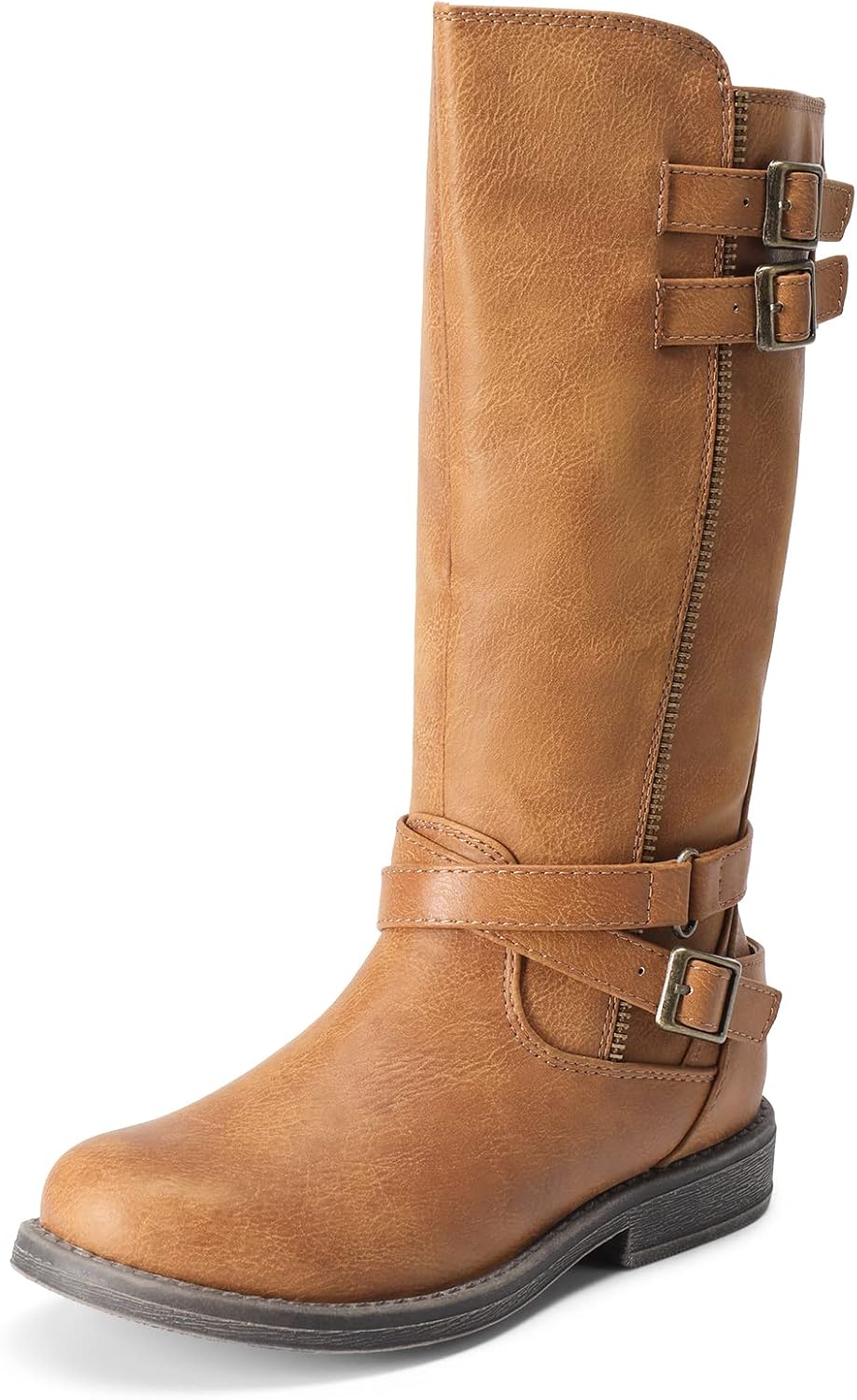 DREAM PAIRS Girls Knee High Fashion Riding Boots 4 Big Kid Tan/03
