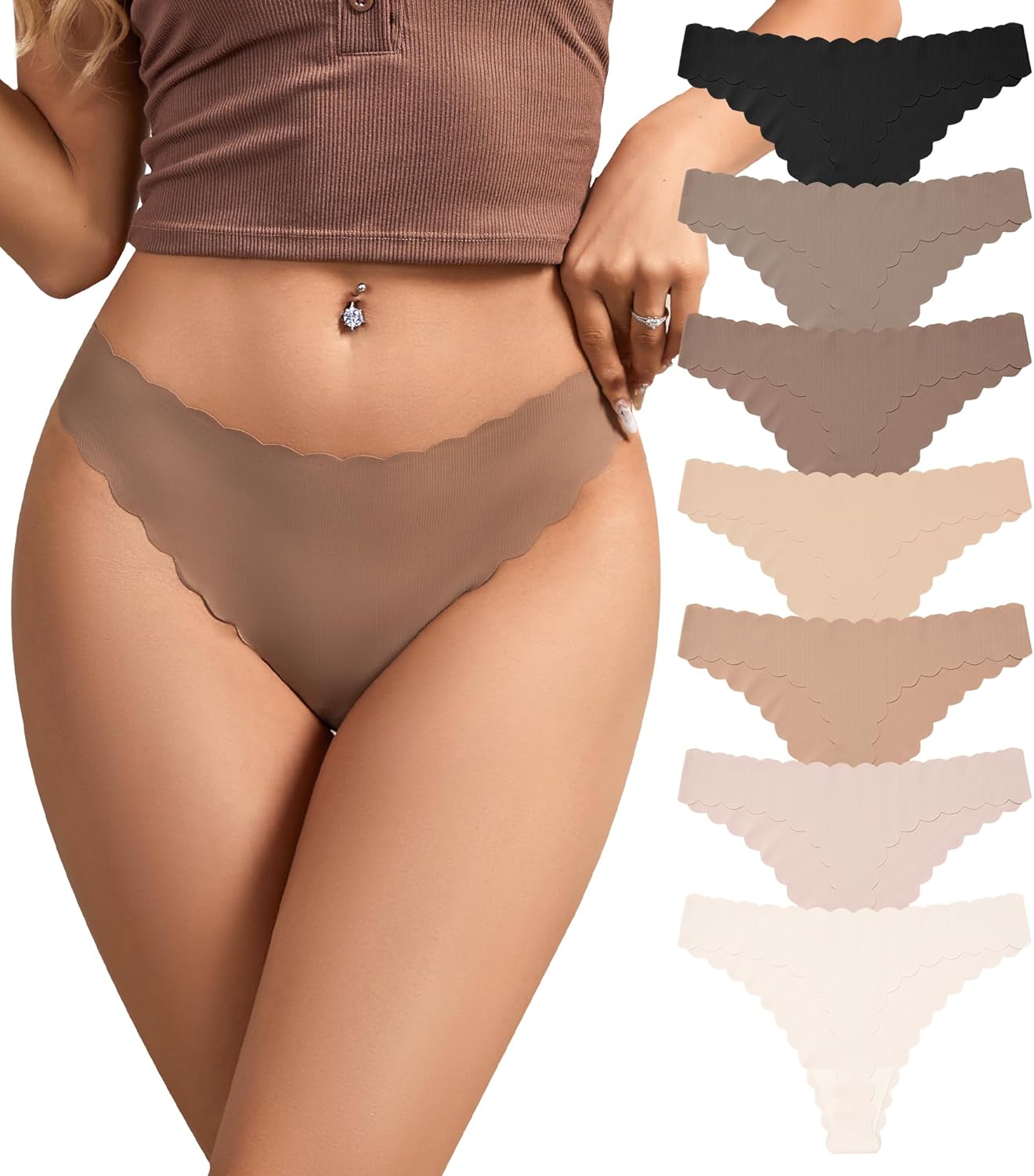 SHARICCA Womens Seamless Thongs No Show Underwear Soft Ribbed Invisible Panties...