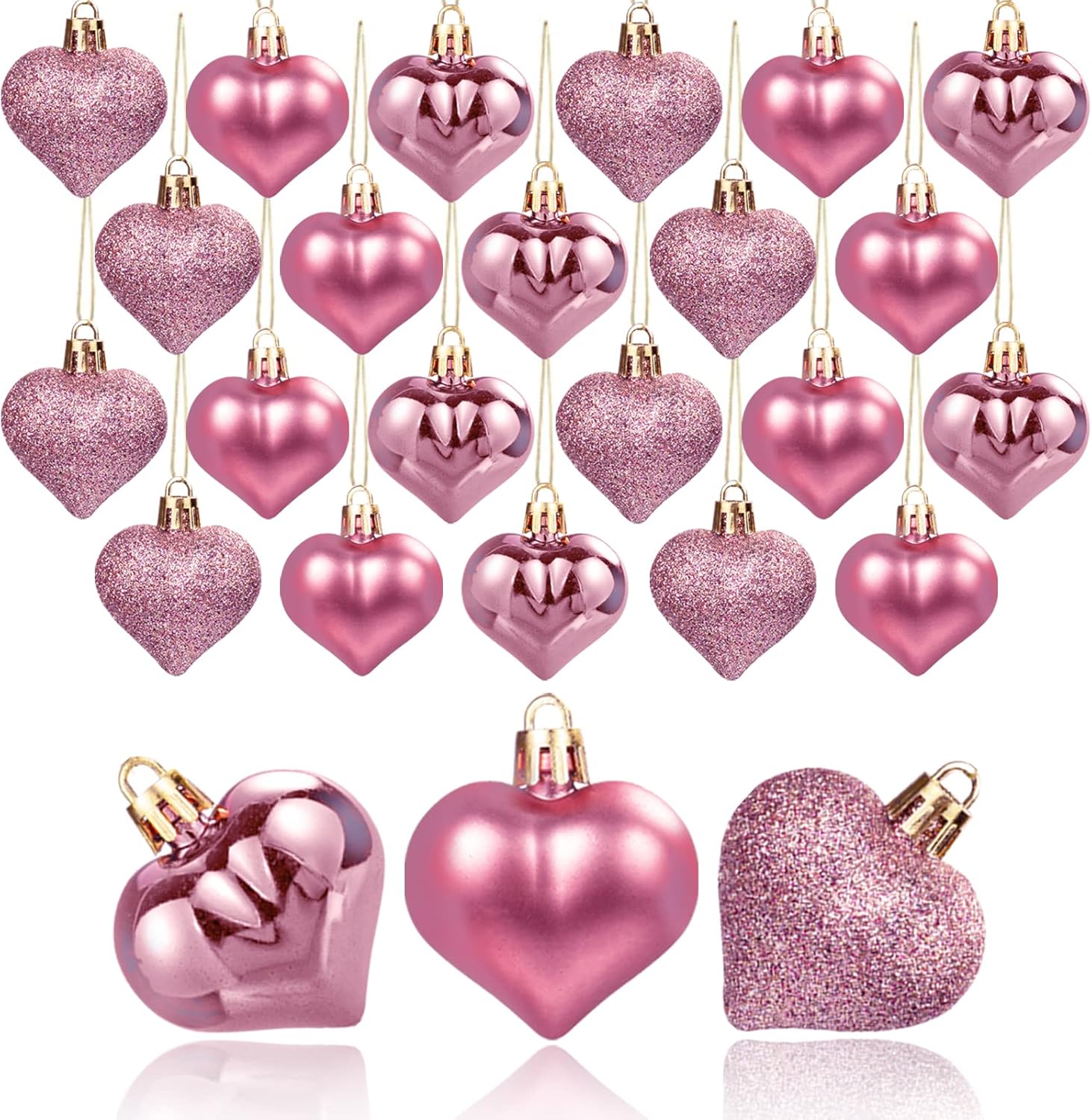 GuassLee Valentines Day Decorations Heart Ornaments - 36pcs Rose Gold Heart Shap...