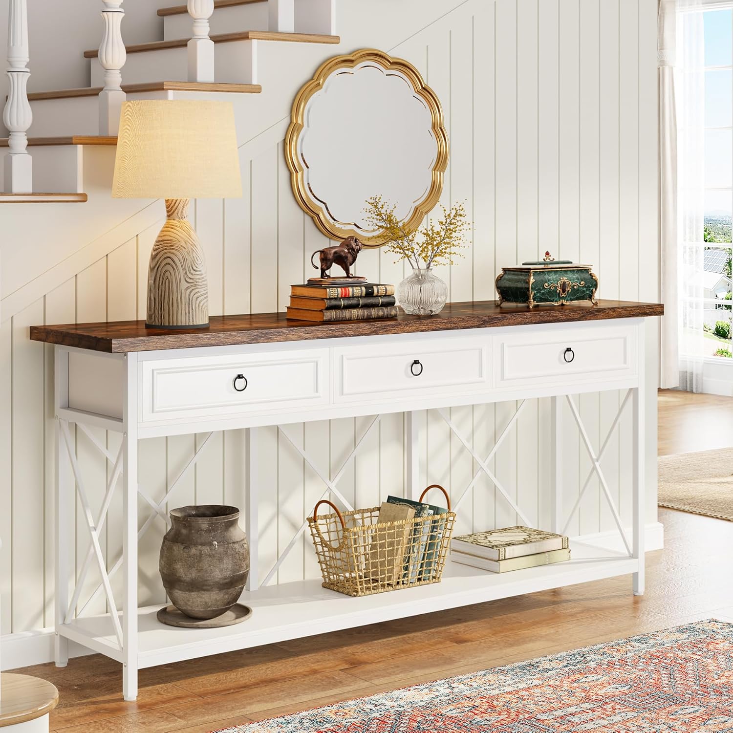 Tribesigns 70.8" Console Table with 3 Drawers, Farmhouse Entryway Table with Sto...