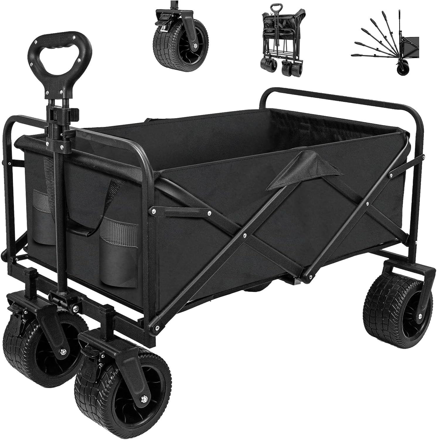 SZHLUX Collapsible Foldable Wagon,Beach Wagon with Big Wheels for Sand,Utility G...