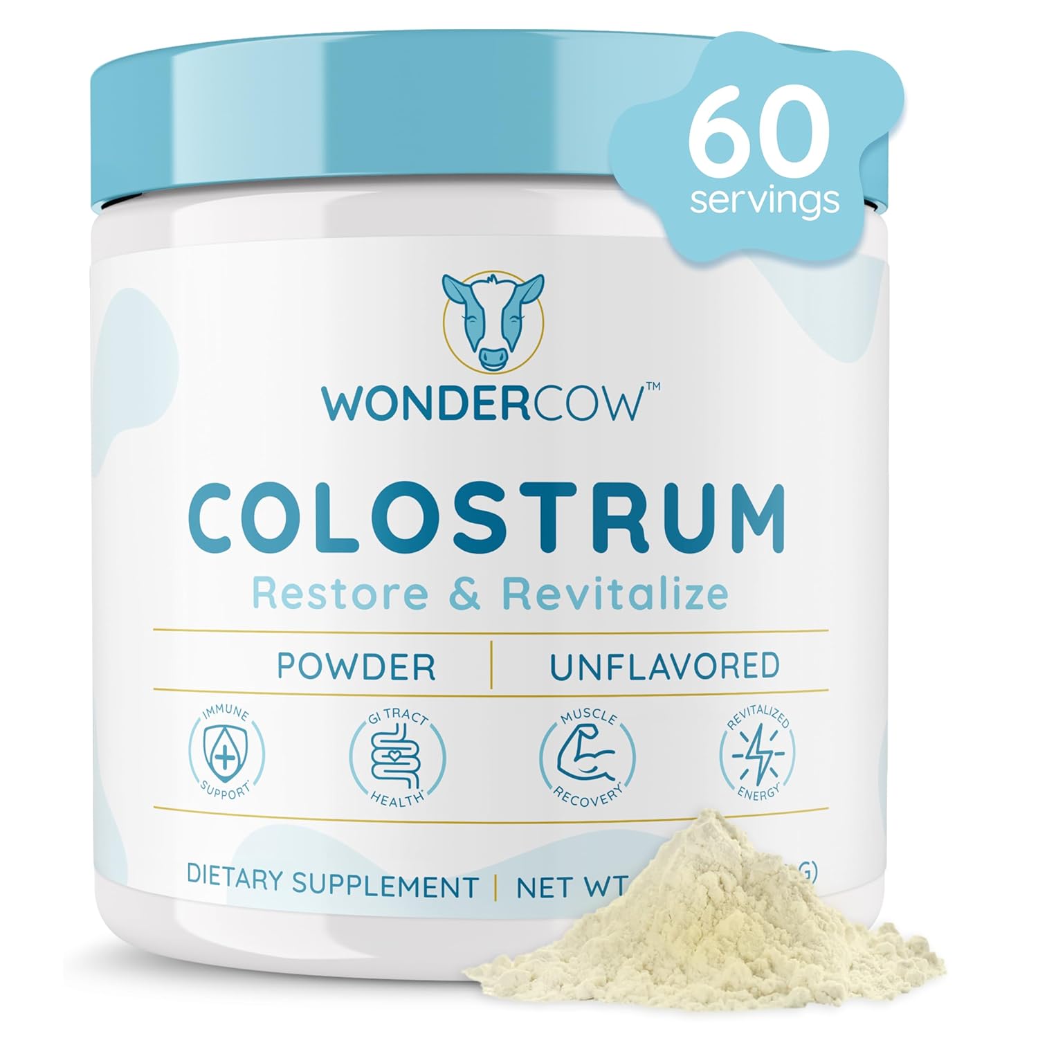 WONDERCOW Colostrum Supplement Powder for Gut Health, Immune Support, Muscle Rec...