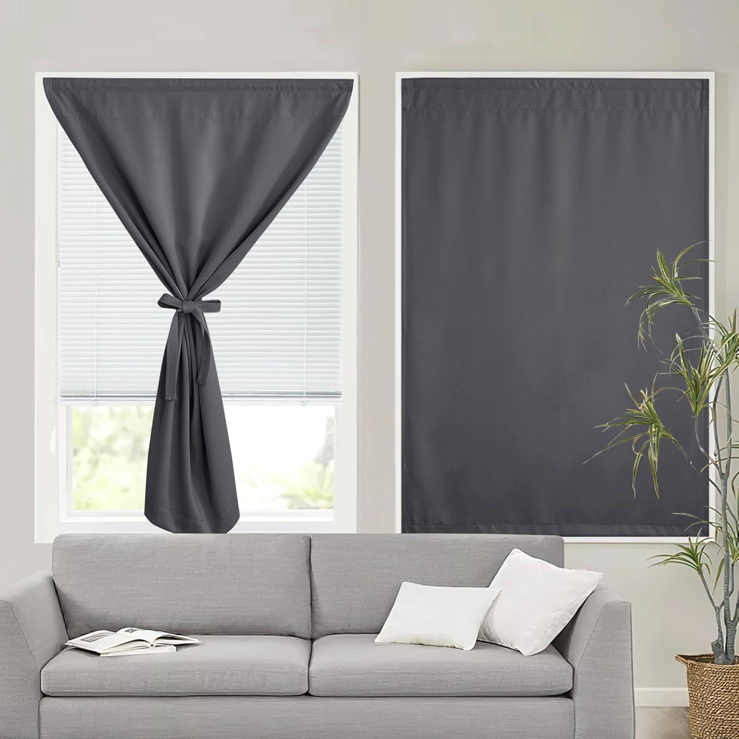 RYB HOME Self Adhesive 100% Blackout Curtains for Bedroom, Portable Temporary No...