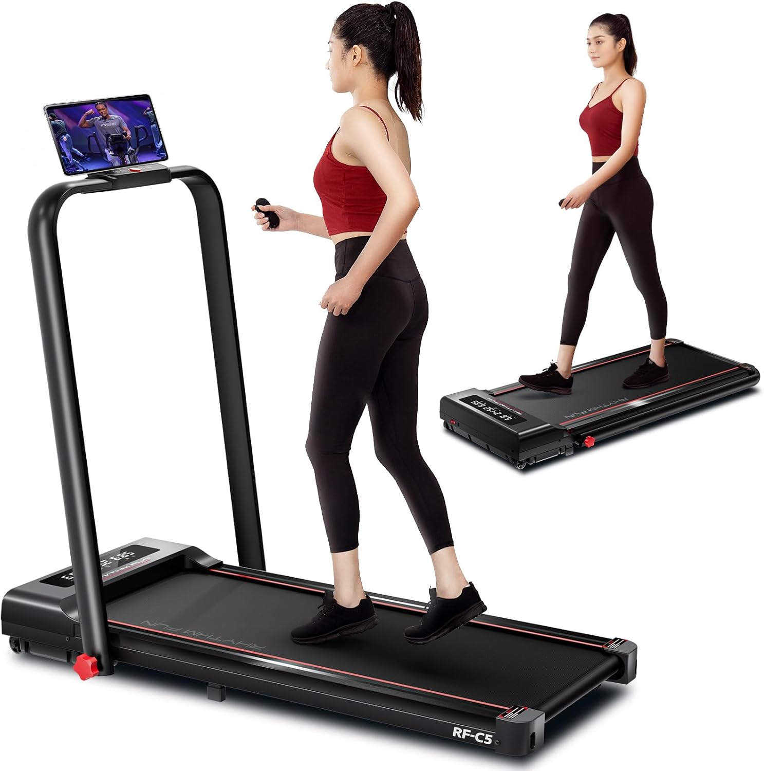 RHYTHM FUN Foldable Treadmill, 300 lb Capacity Walking Pad 2.5HP Treadmill Under...