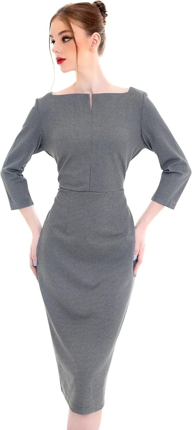 Marycrafts Women's Work Office Business Square Neck Sheath Midi Dress 0 Houndsto...