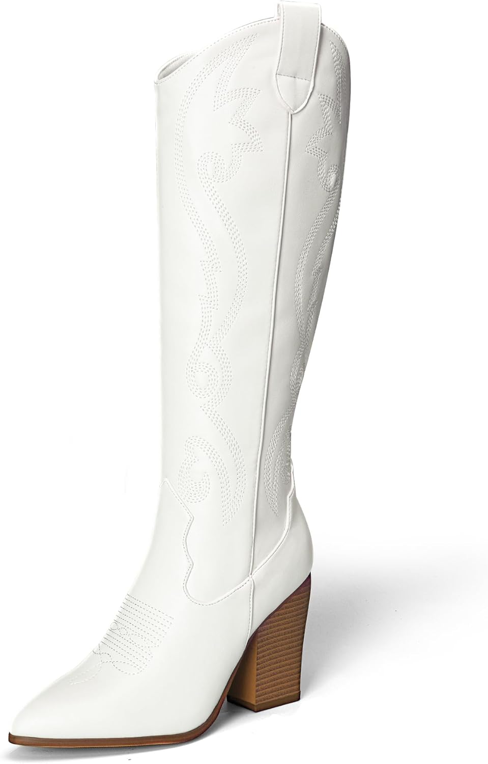 DREAM PAIRS Cowboy Boots For Women, Comfortable Pull On Zipper Chunky Heel Point...