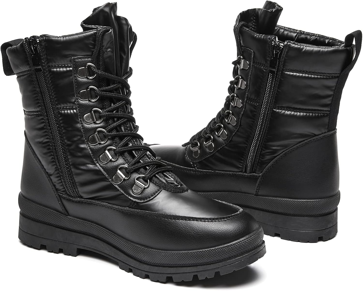 Moudki Womens Warm Fur Lined Snow Boots for Cold Weather, Non-slip Black Combat...