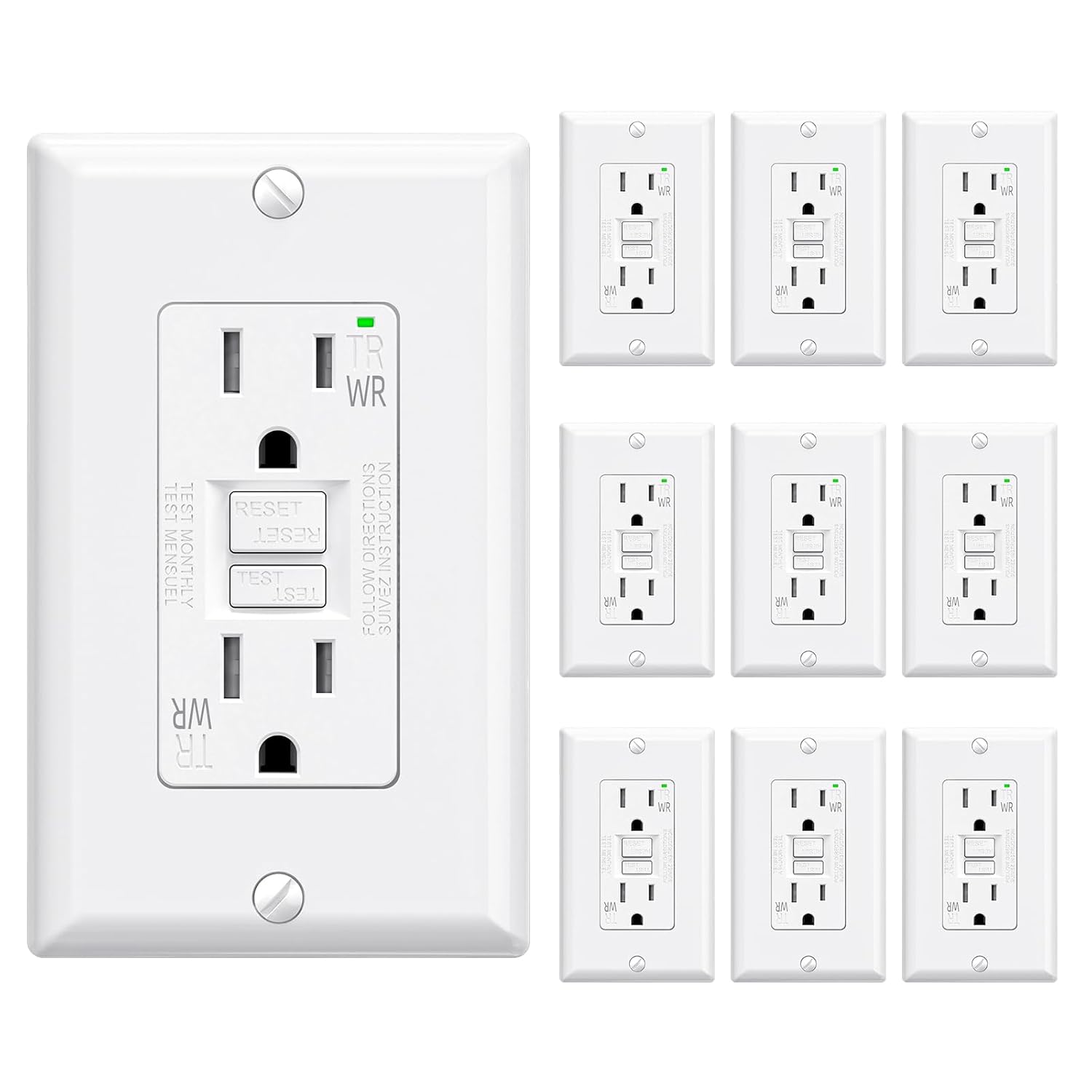 ELEGRP Outdoor GFCI Outlet 15 Amp, Self-Test GFI Electrical Outlet with Narrow D...