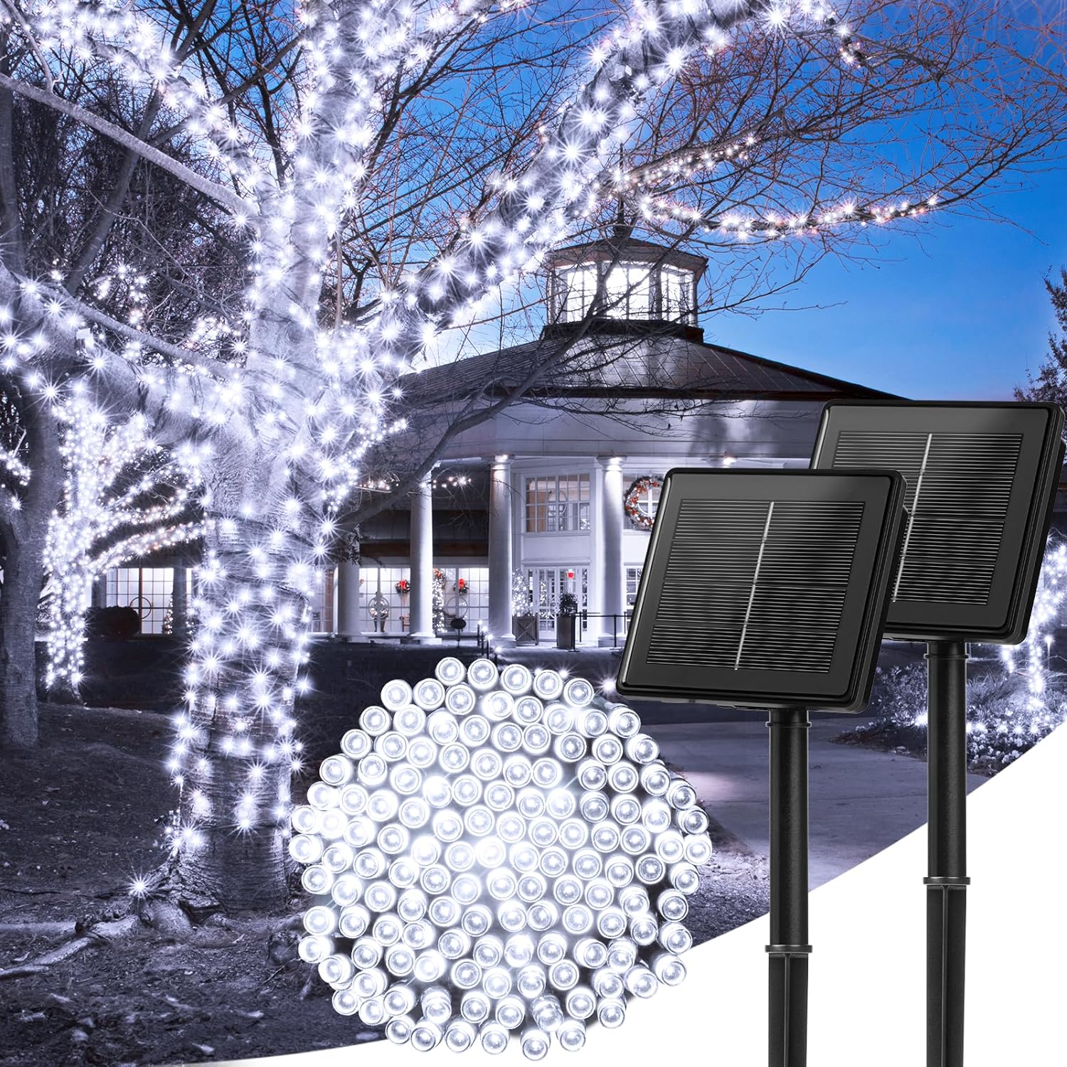 Solar String Lights Outdoor, 2 Pack Total 80 FT 200 LED Solar Powered String Lig...