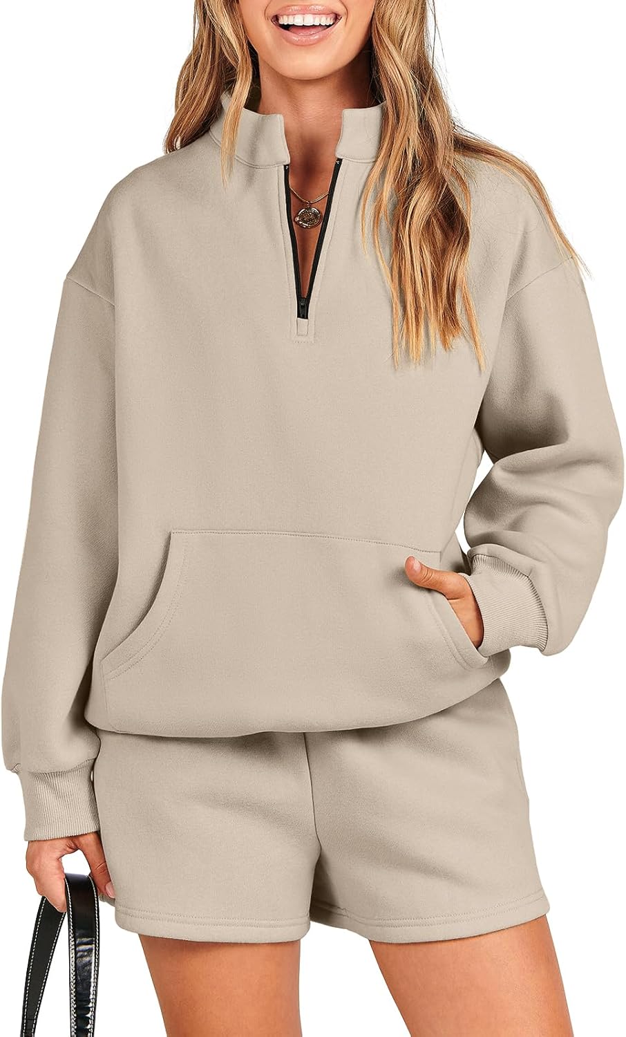 ANRABESS Women 2 Piece Outfits Sweatshirt Shorts Sets 2024 Oversized Casual Loun...