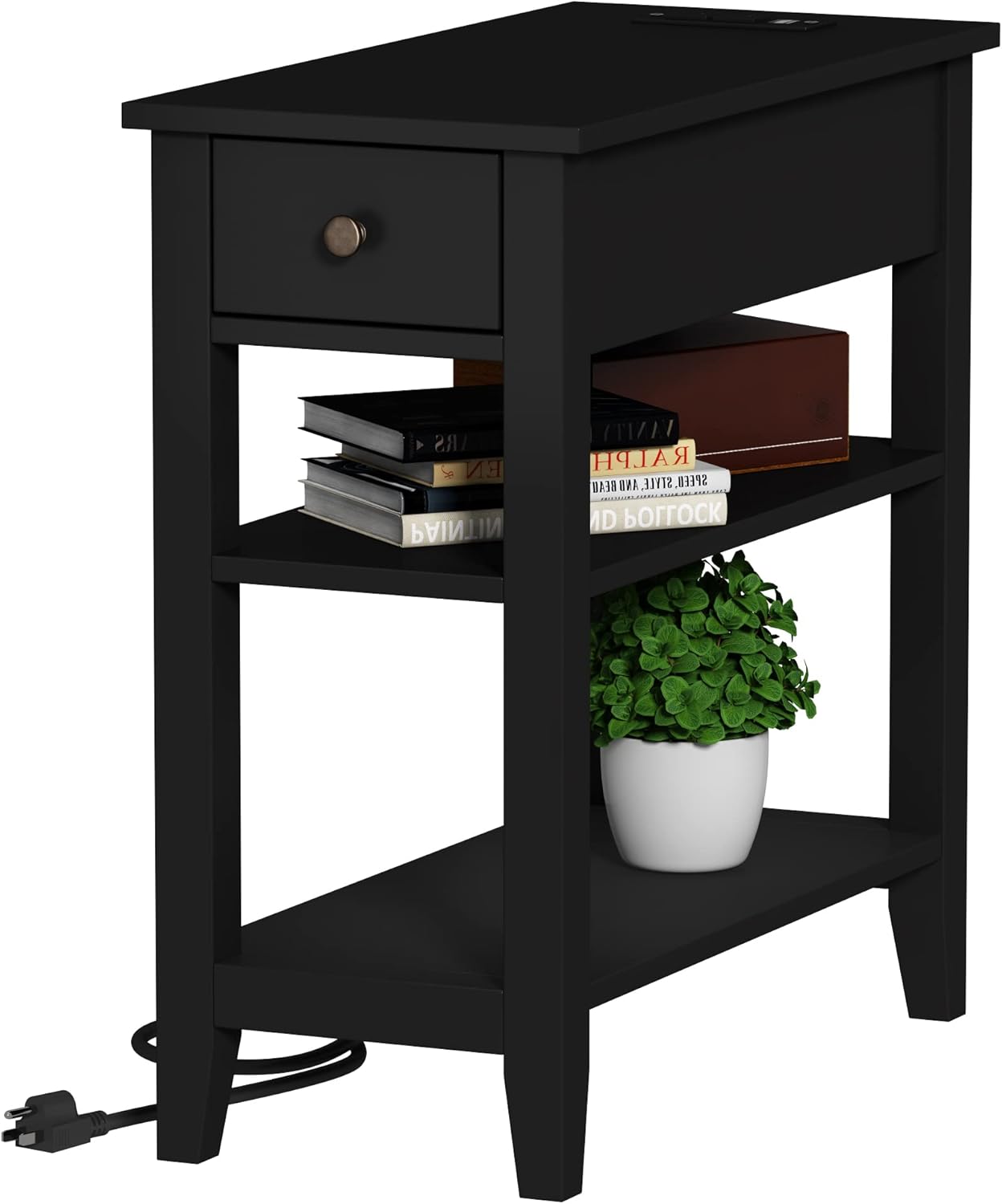 ChooChoo Narrow End Table with Charging Station, Side Table Living Room with USB...