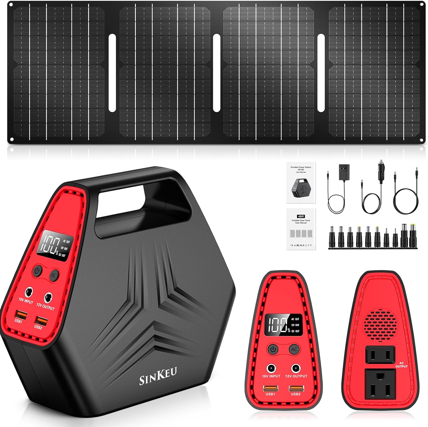 Sinkeu 140W Solar Generator with 40W Foldable Solar Panel, 146Wh Power Bank with...