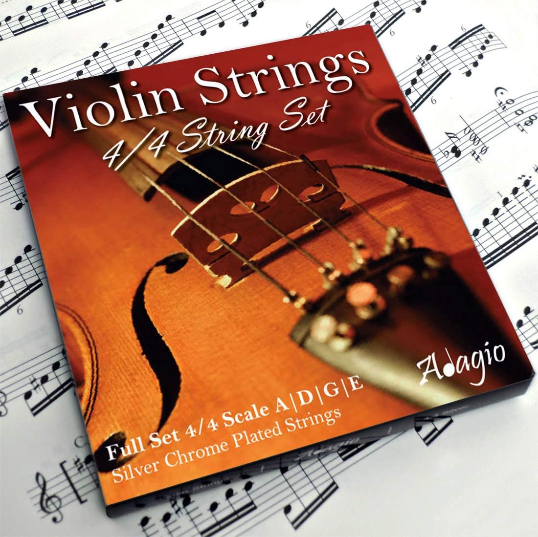 Adagio Pro - Violin Strings - 4/4 Classic Silver Violin String Set/Pack With Bal...