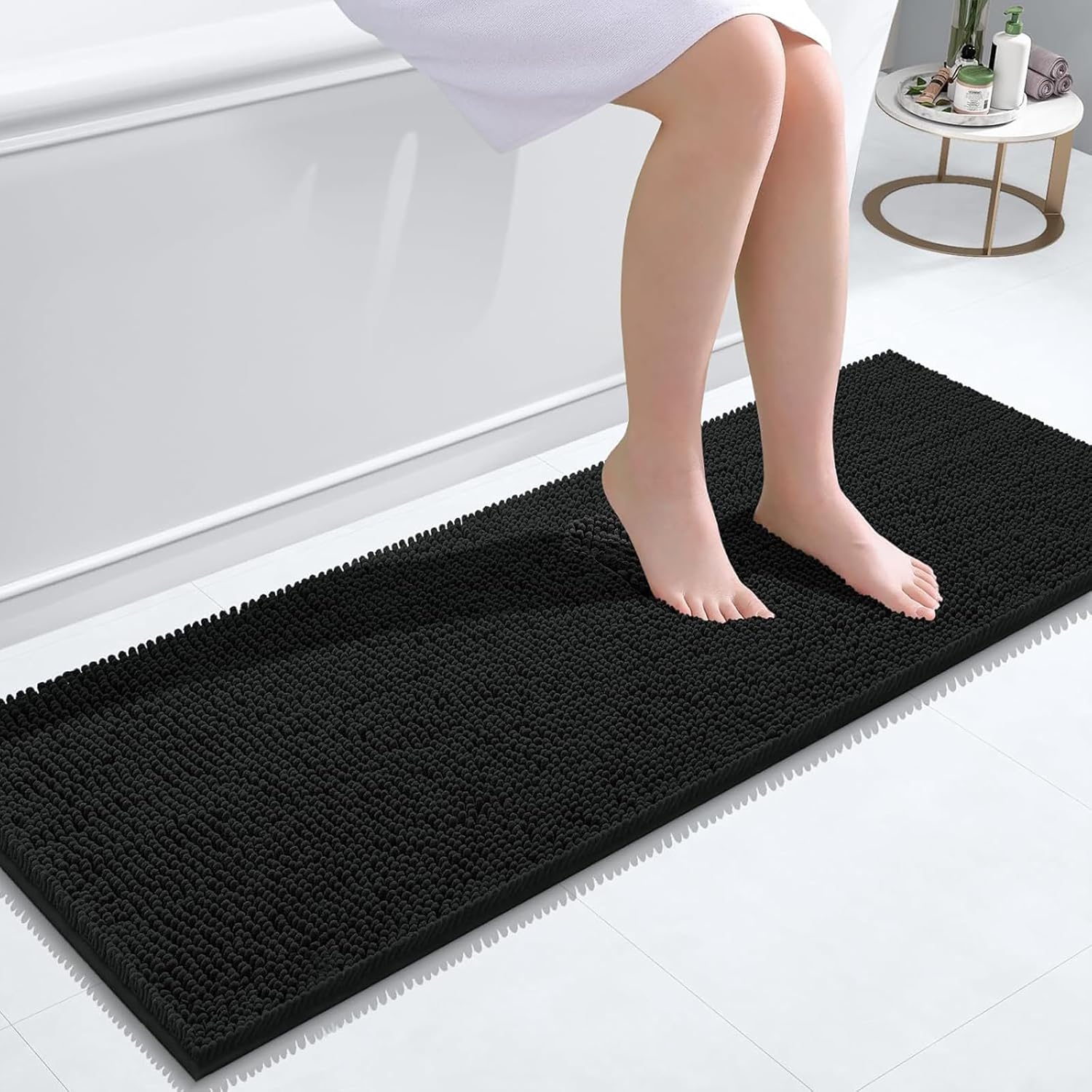 smiry Chenille Bath Mat, 40 x 120 cm, Non-Slip Super Absorbent Bathroom Mat Extr...