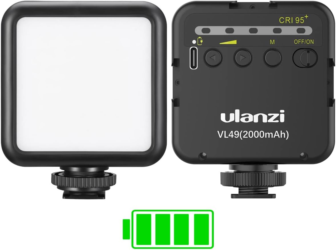 ULANZI VL49 2000mAh LED Video Light w 3 Cold Shoe, Rechargeable Soft Light Panel...