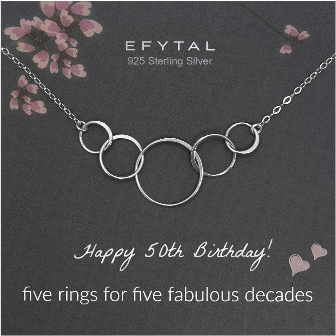 EFYTAL 50th Birthday Gift for Her, Sterling Silver 5 Circle Necklace, 50th Birth...