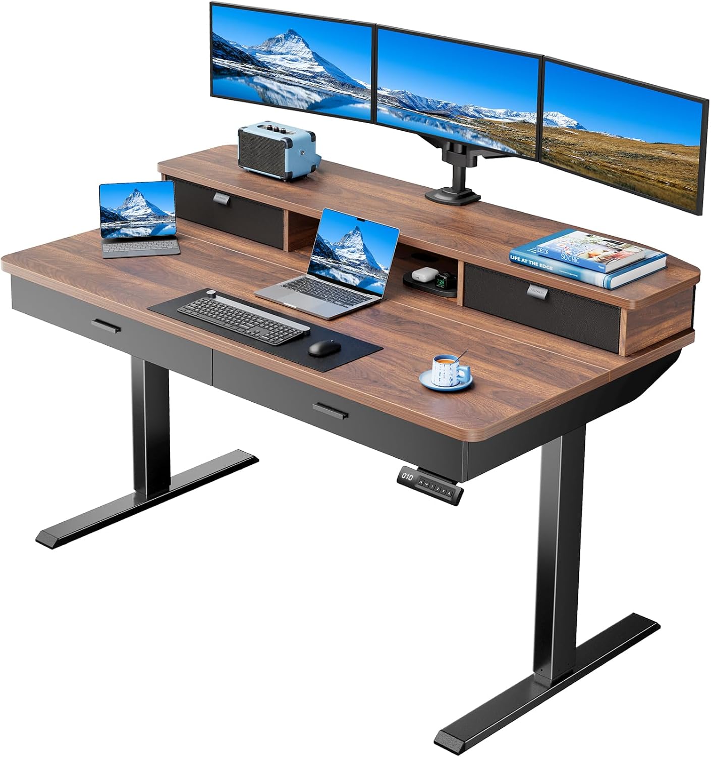HUANUO 55 x 30 inch Electric Standing Desk with 4 Drawers, Adjustable Height Sit...