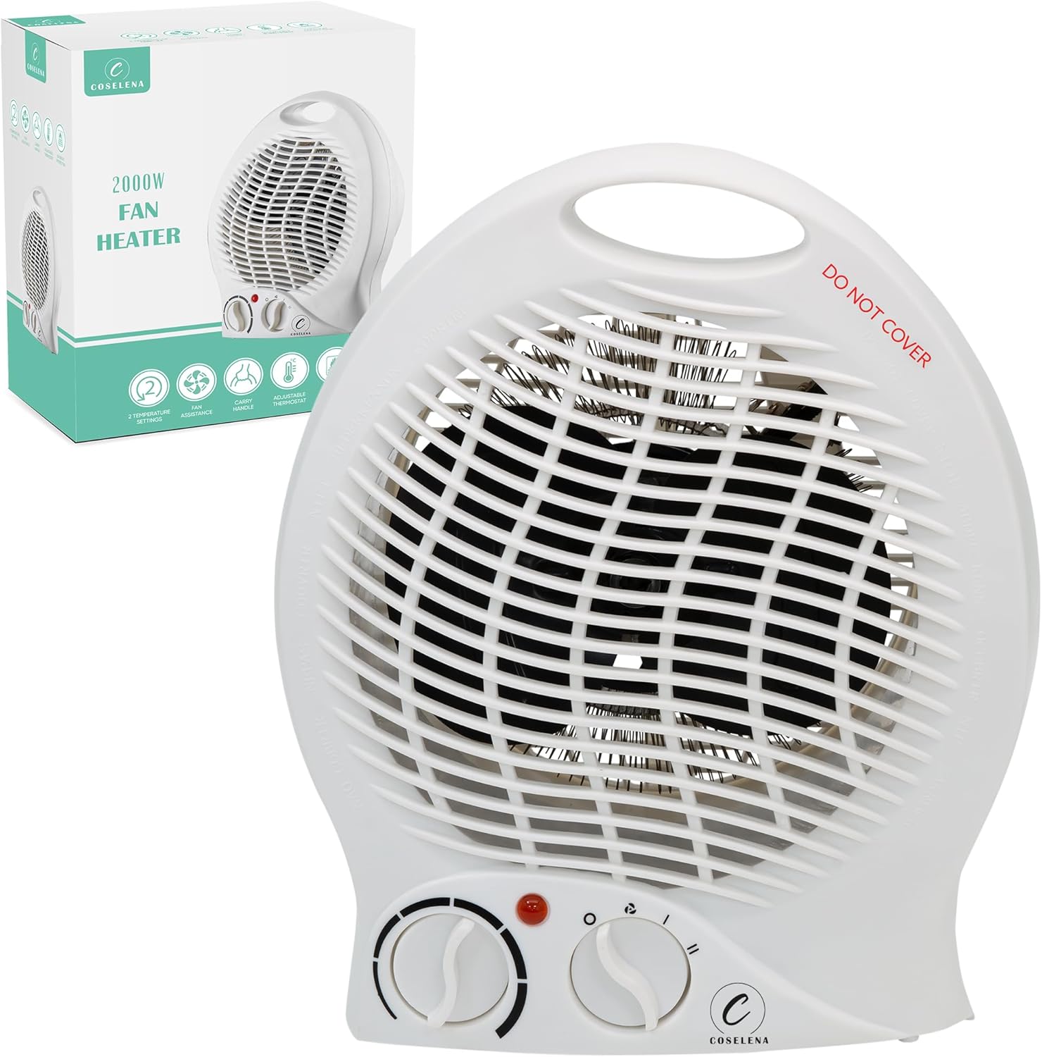 Coselena Electric Heater -2 KW Fan Heater with 2 Heat Settings & Cooling Functio...