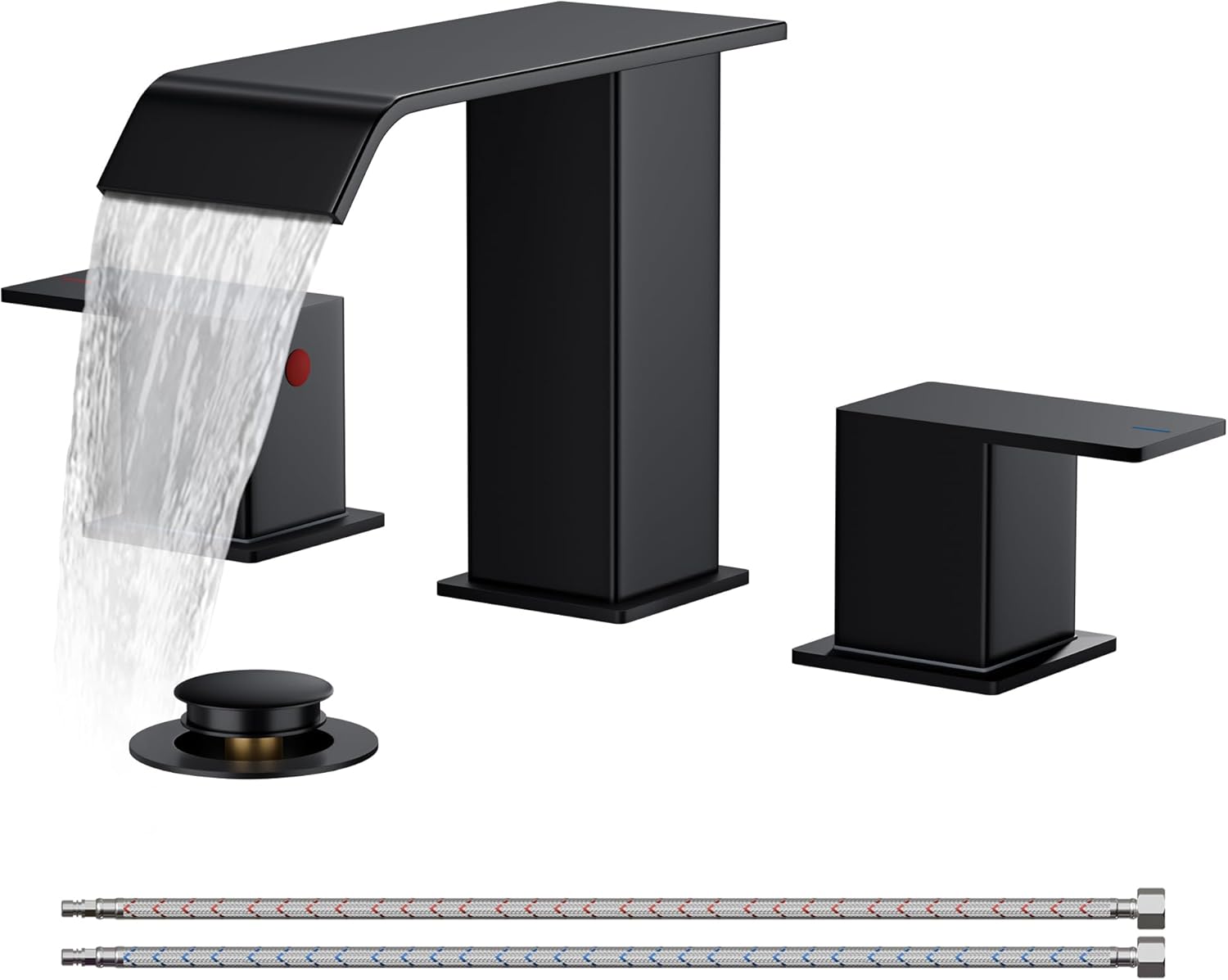 FORIOUS Bathroom Faucets, Black Bathroom Faucet 3 Hole, Waterfall Matte Black Ba...