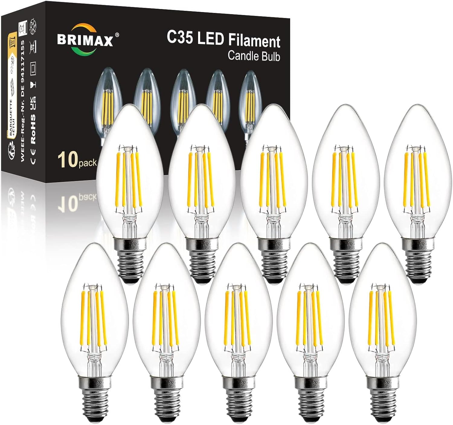 BRIMAX E14 LED Candle Bulbs Dimmable 6W, 60W Equivalent, Soft Warm White 2700K,...