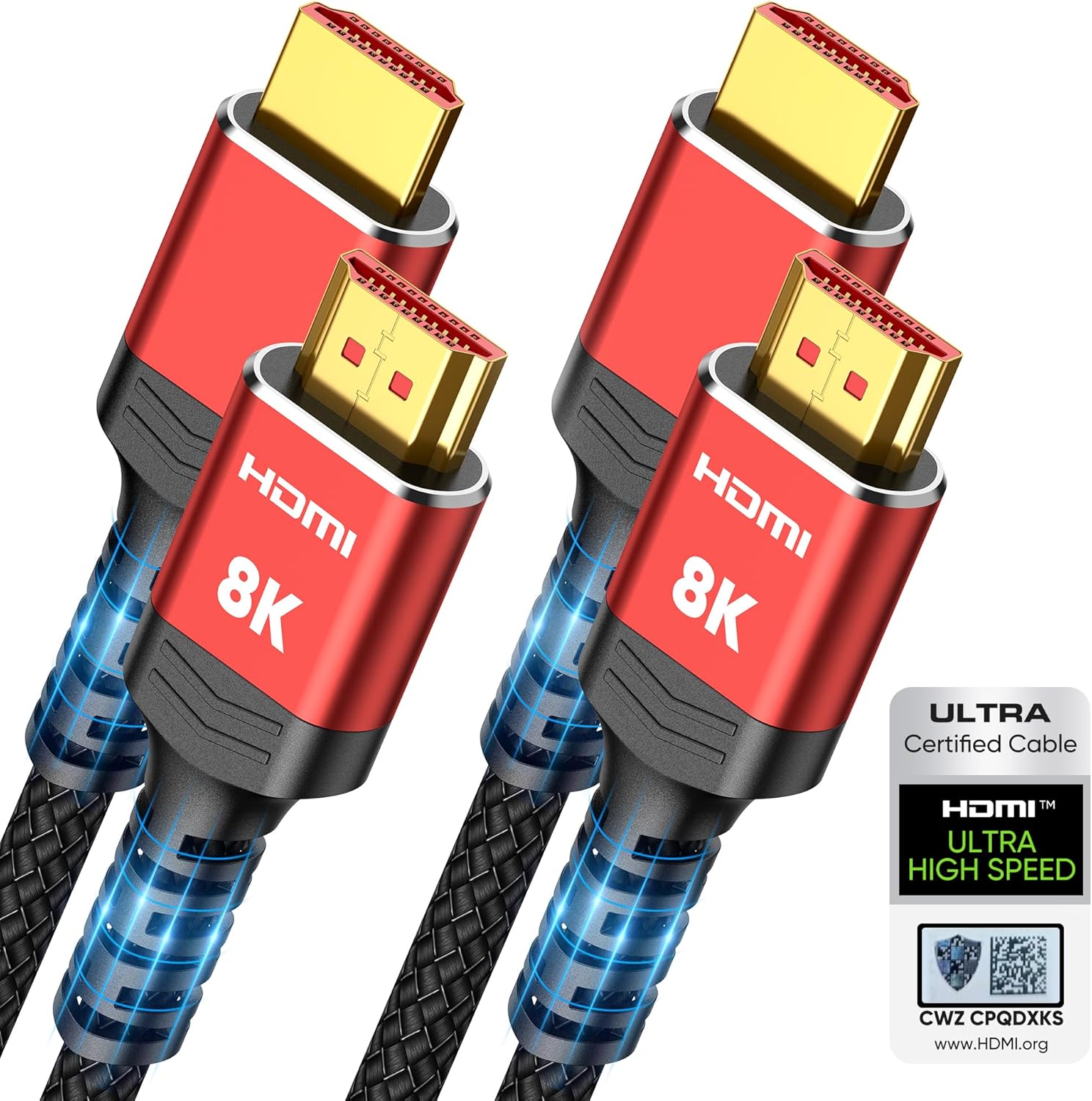 Highwings 8K 10K HDMI 2.1 Cable 6.6FT/2M 2-Pack, Certified Ultra High Speed HDMI...
