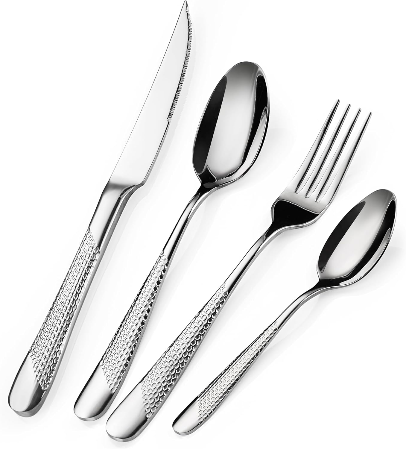 16 Piece Cutlery Set, Stainless Steel Knife and Fork Sets Service for 4, Hammere...