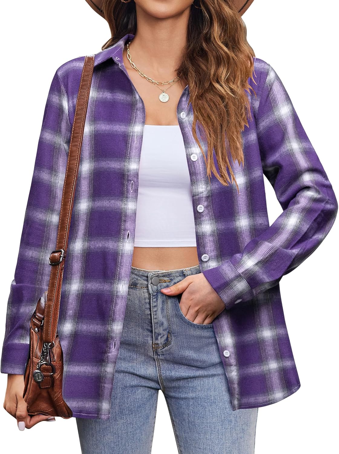Zeagoo Flannel Shirt Women Button Down Long Sleeve Plaid Shirts Collared 2024 Ca...