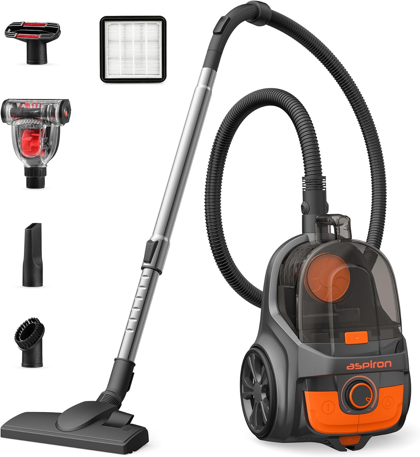 Aspiron Upgraded 1200W Bagless Canister Vacuum Cleaner, Auto Cord Rewind, H13 HE...