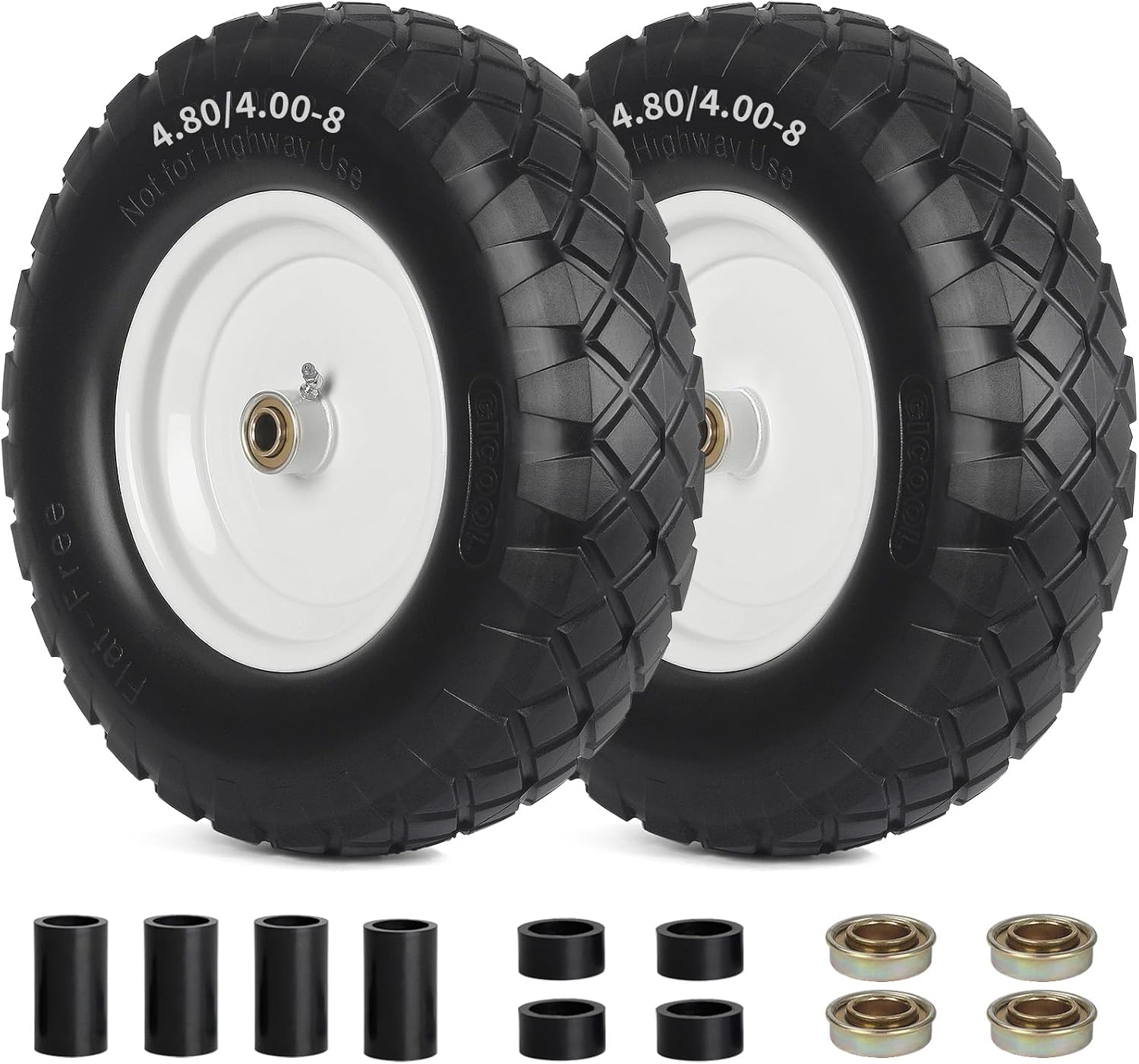 4.80/4.00-8" Wheelbarrow Tire, 16" Flat-Free Solid Tire and Wheel, 3" Centered H...