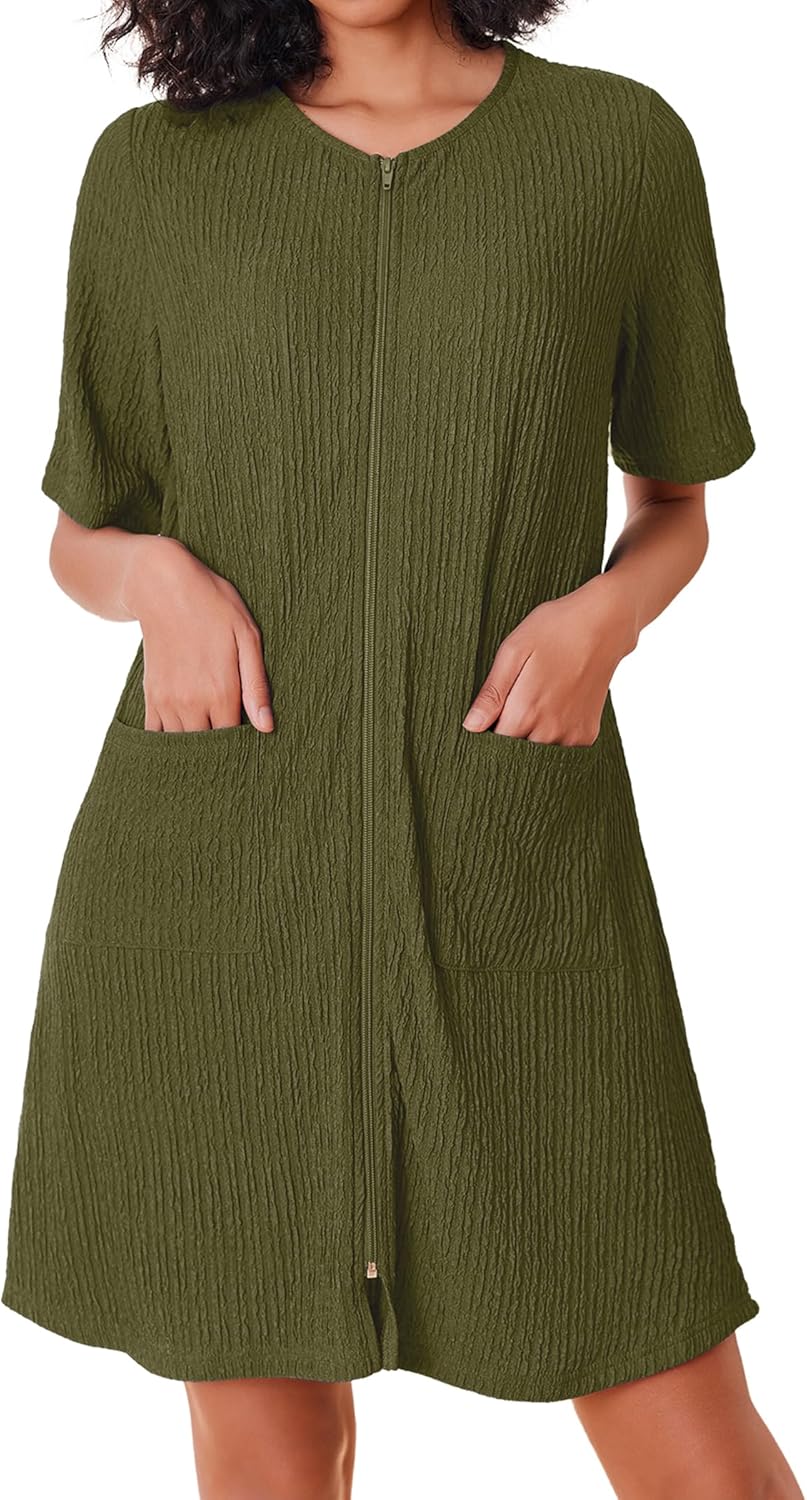Ekouaer Women Zipper Robes Knit Short Bathrobe Lightweight House Coat with Pocke...