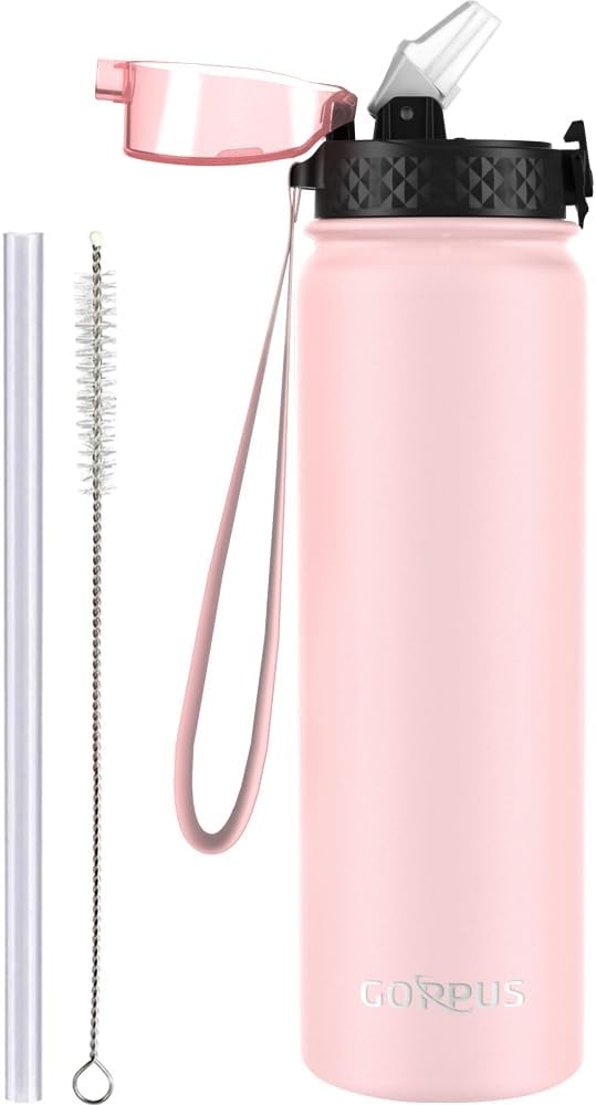 GOPPUS 1L/32oz Stainless Water Bottle with Straw Double Wall Insulated Bottles R...