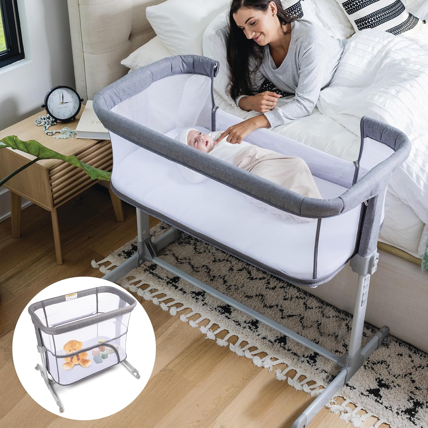 3 in 1 Baby Bassinet, Bedside Sleeper, & Playpen, Easy Folding Portable Crib (Gr...