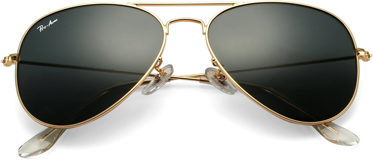 Pro Acme Classic Aviator Sunglasses for Men Women 100% Real Glass Lens B3 Grey/P...