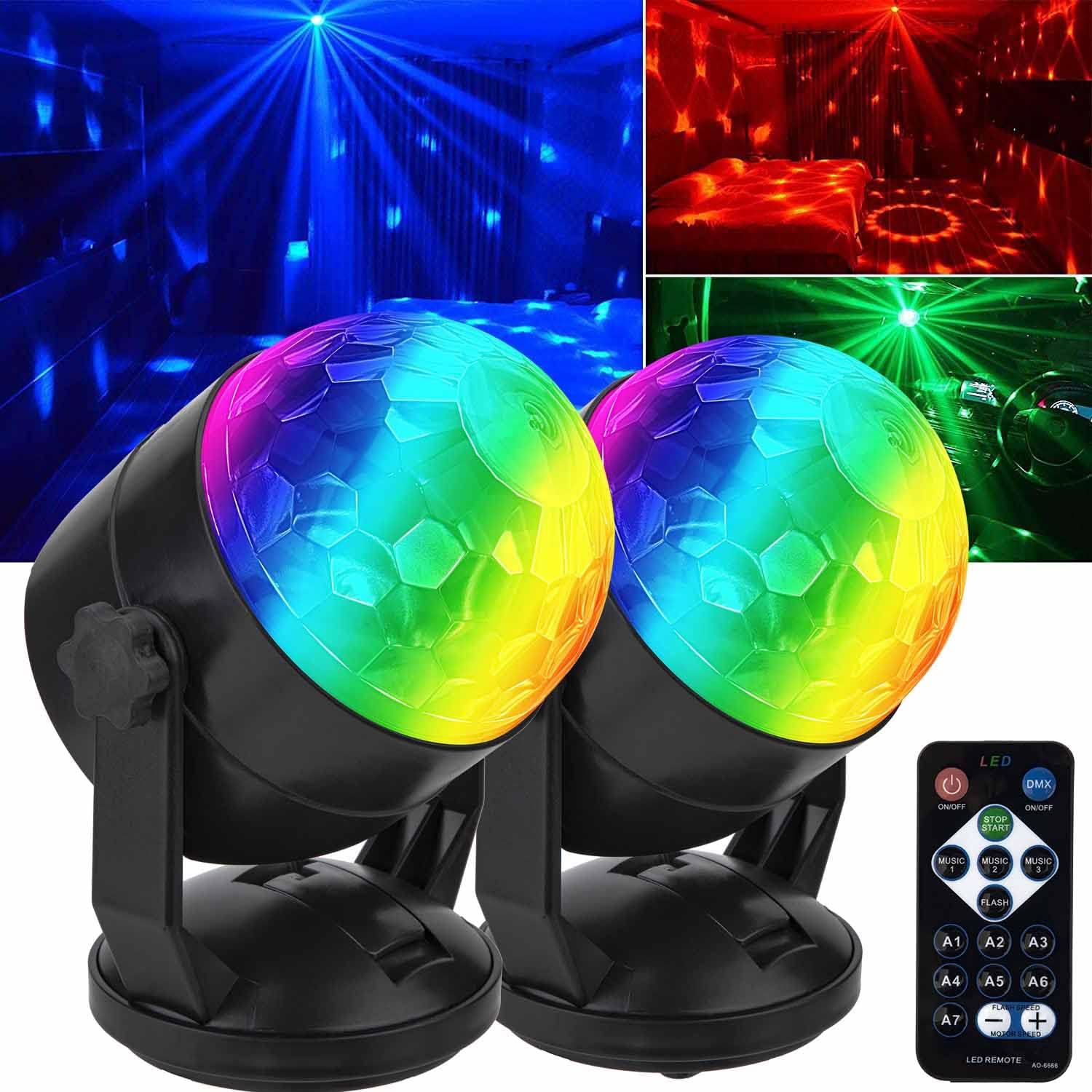 [Pack of 2] Remote Control Battery Powered Portable Sound Activated Party Lights...