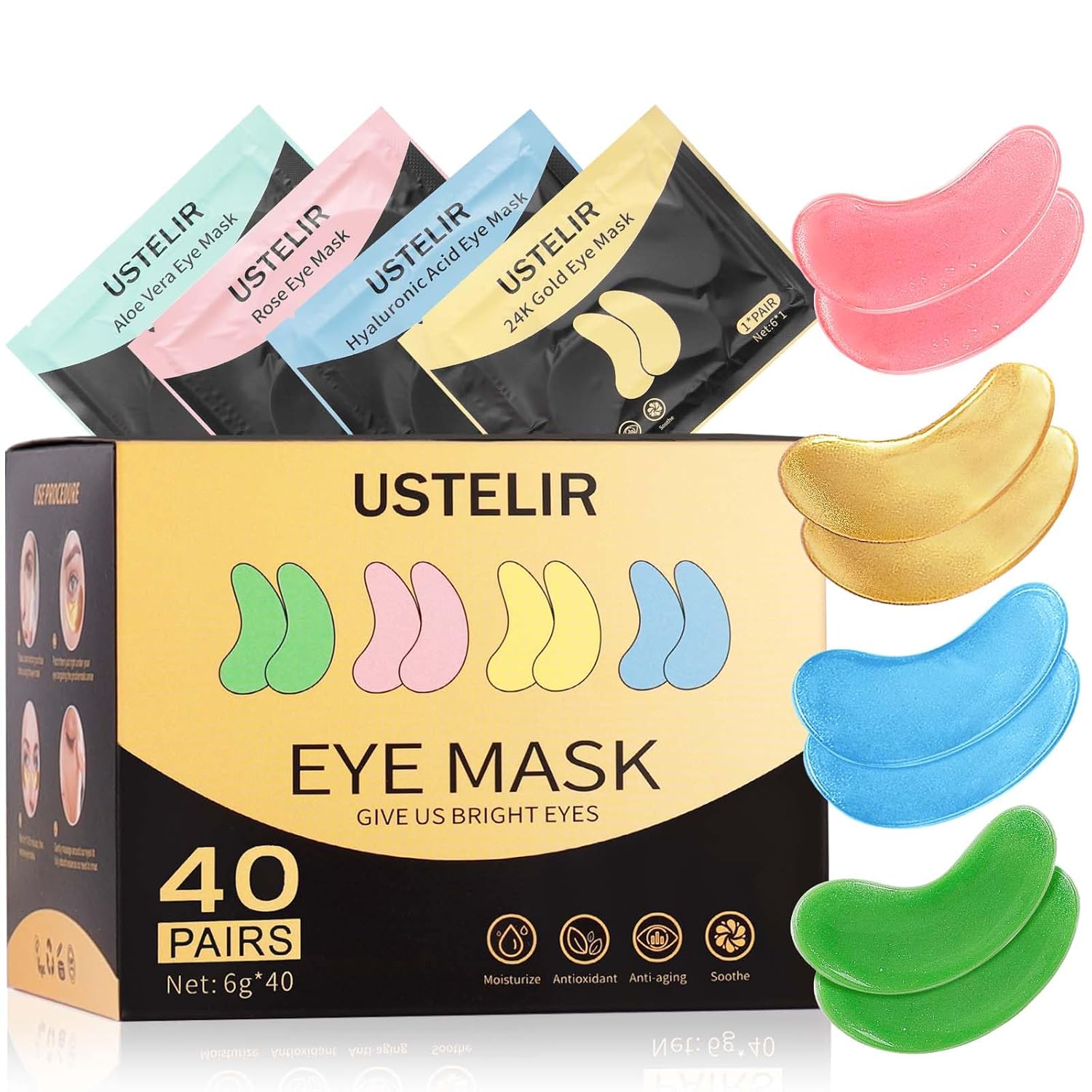 Under Eye Patches, 40 Pairs Eye Mask for Dark Circles, Puffy Eyes, Undereye Bags...