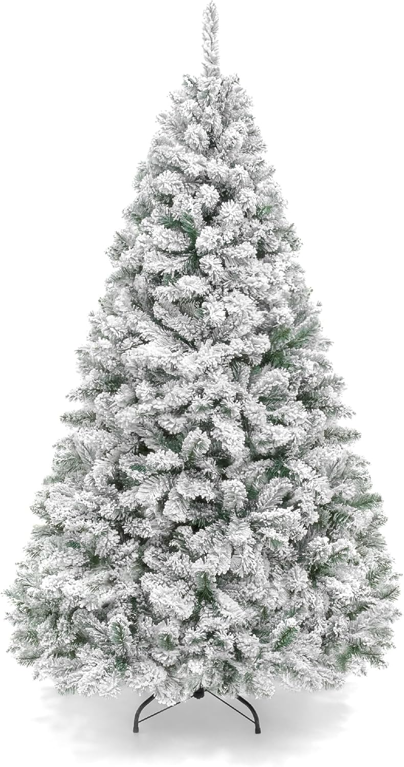 Best Choice Products Artificial Christmas Tree, 6ft Unlit Snow Flocked Design Pi...