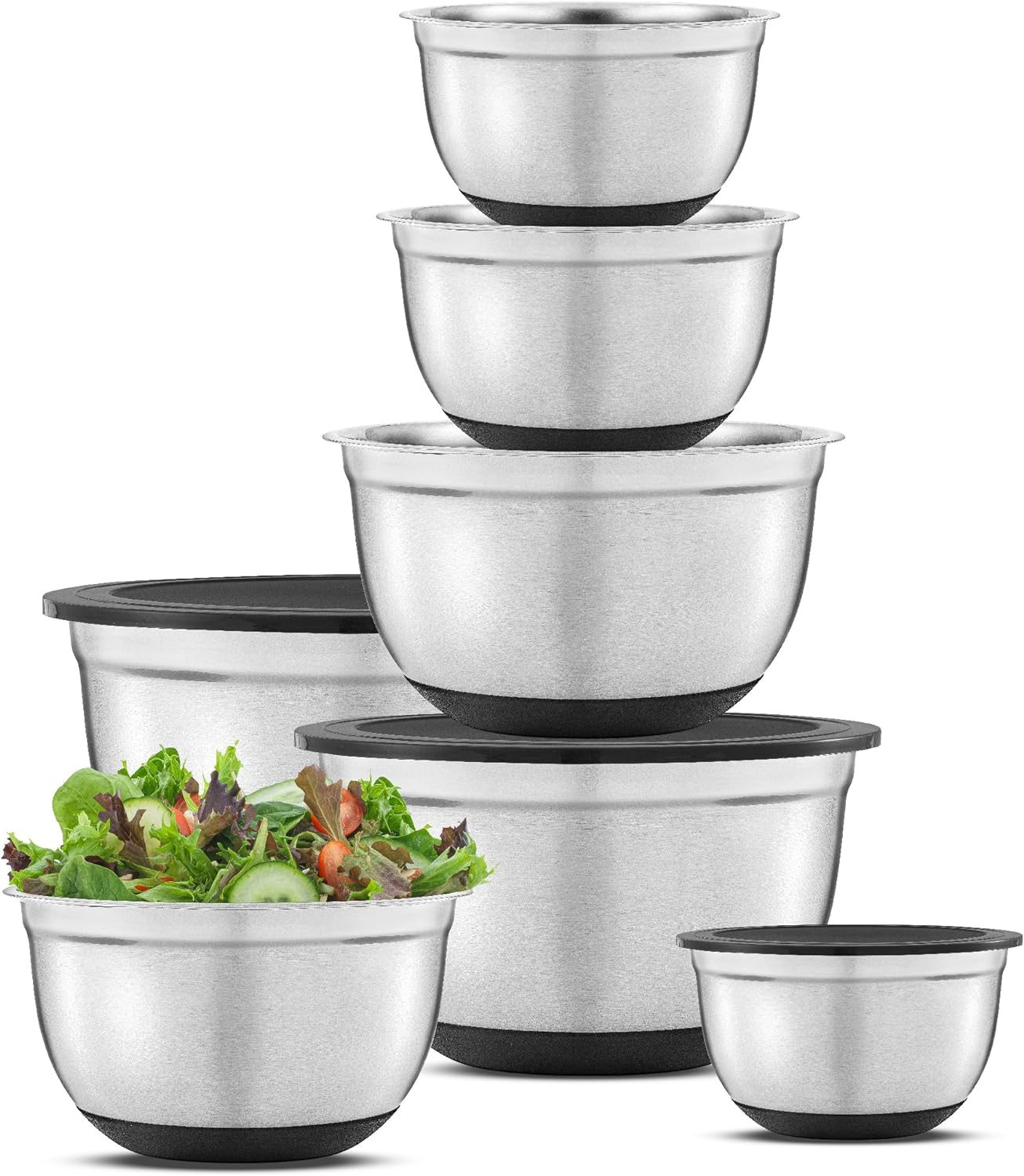 JoyJolt Stainless Steel Mixing Bowls with Airtight Lids, 7 Piece Nesting Bowls S...