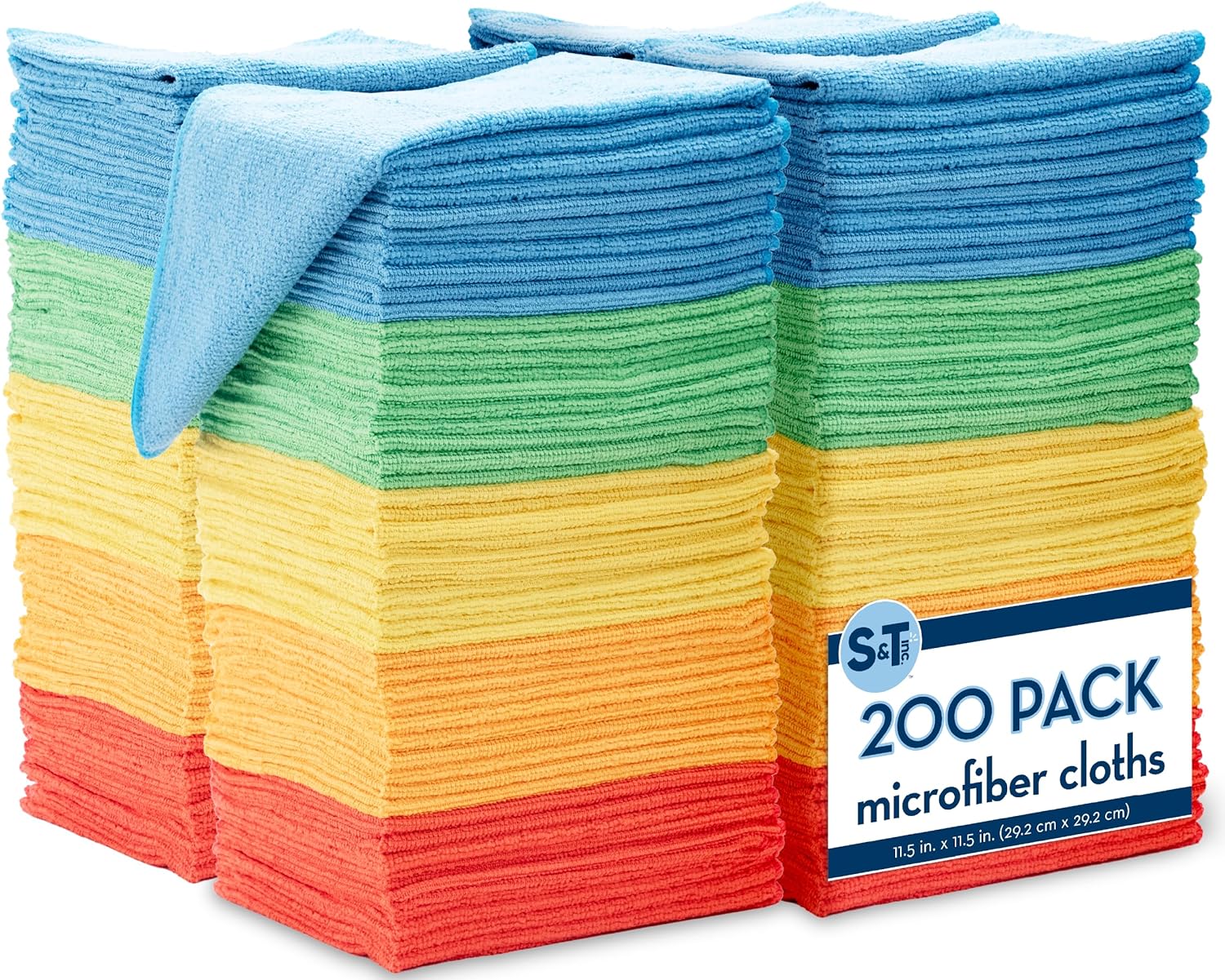 S&T INC. 200 Pack Microfiber Cleaning Cloth, Bulk Microfiber Towel for Home, Reu...