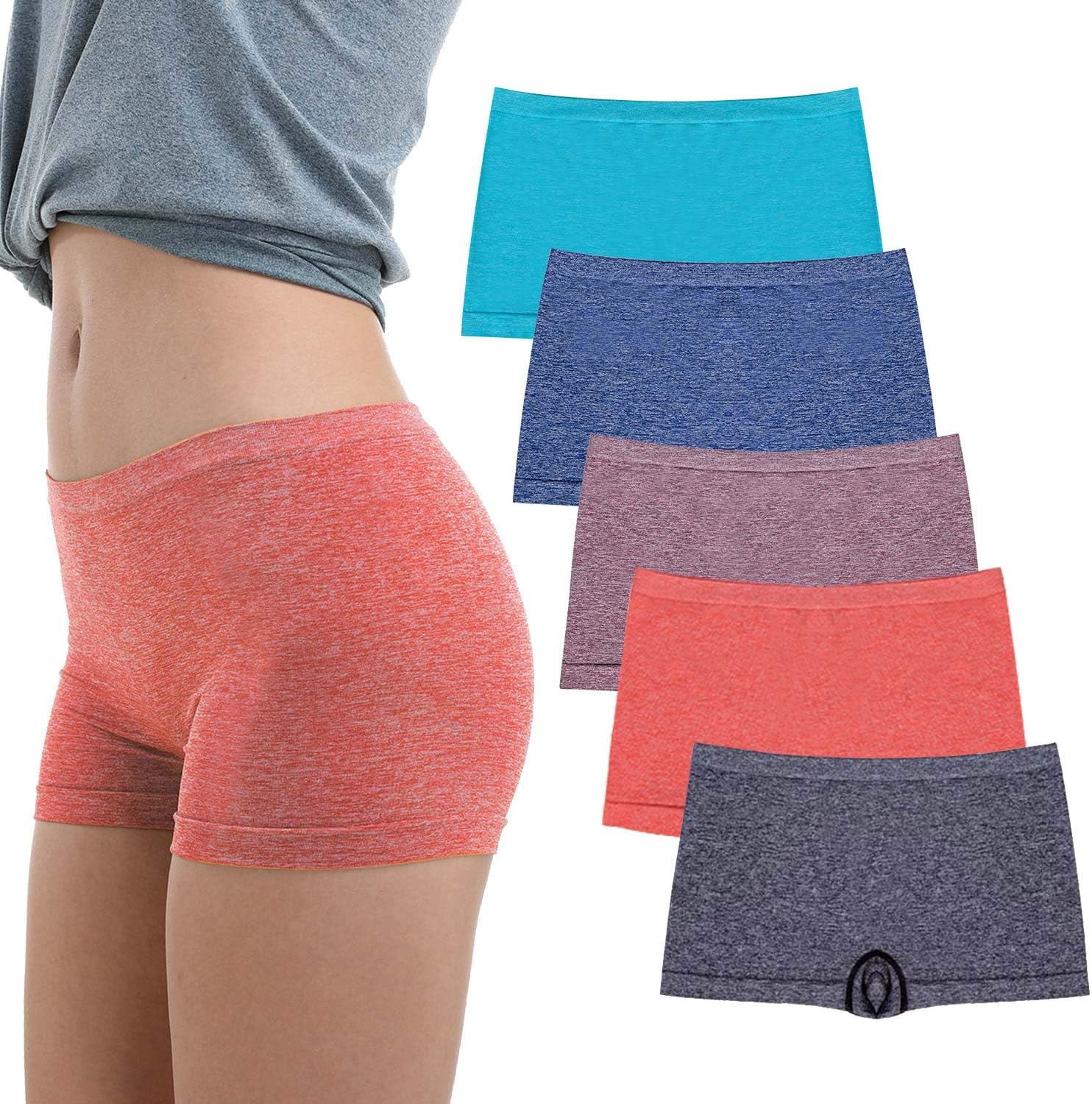R RUXIA Women's Boyshort Panties Seamless Nylon Underwear Stretch Boxer Briefs 5...