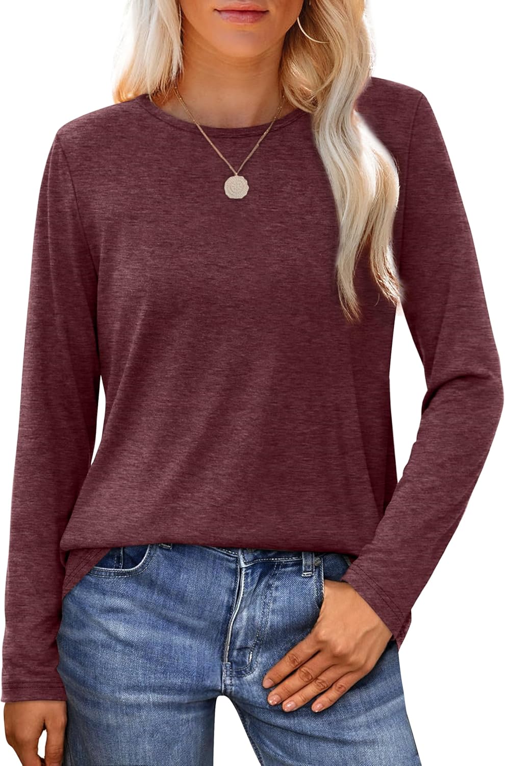 WIHOLL Womens Long Sleeve T Shirts 2024 Boat Neck Casual Basic Tshirt Fall Tops...