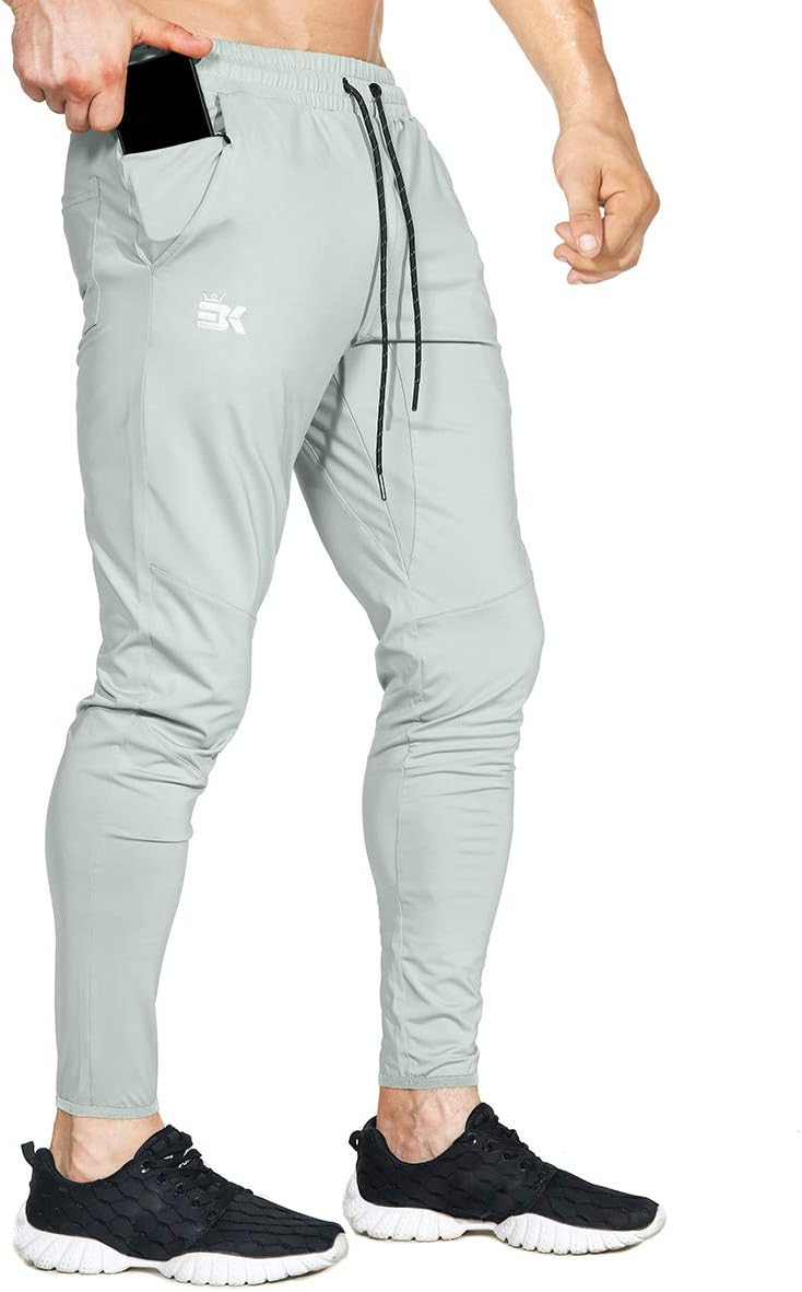 BROKIG Mens Lightweight Tracksuit Bottoms Elastic Sports Trousers Gym Running Jo...