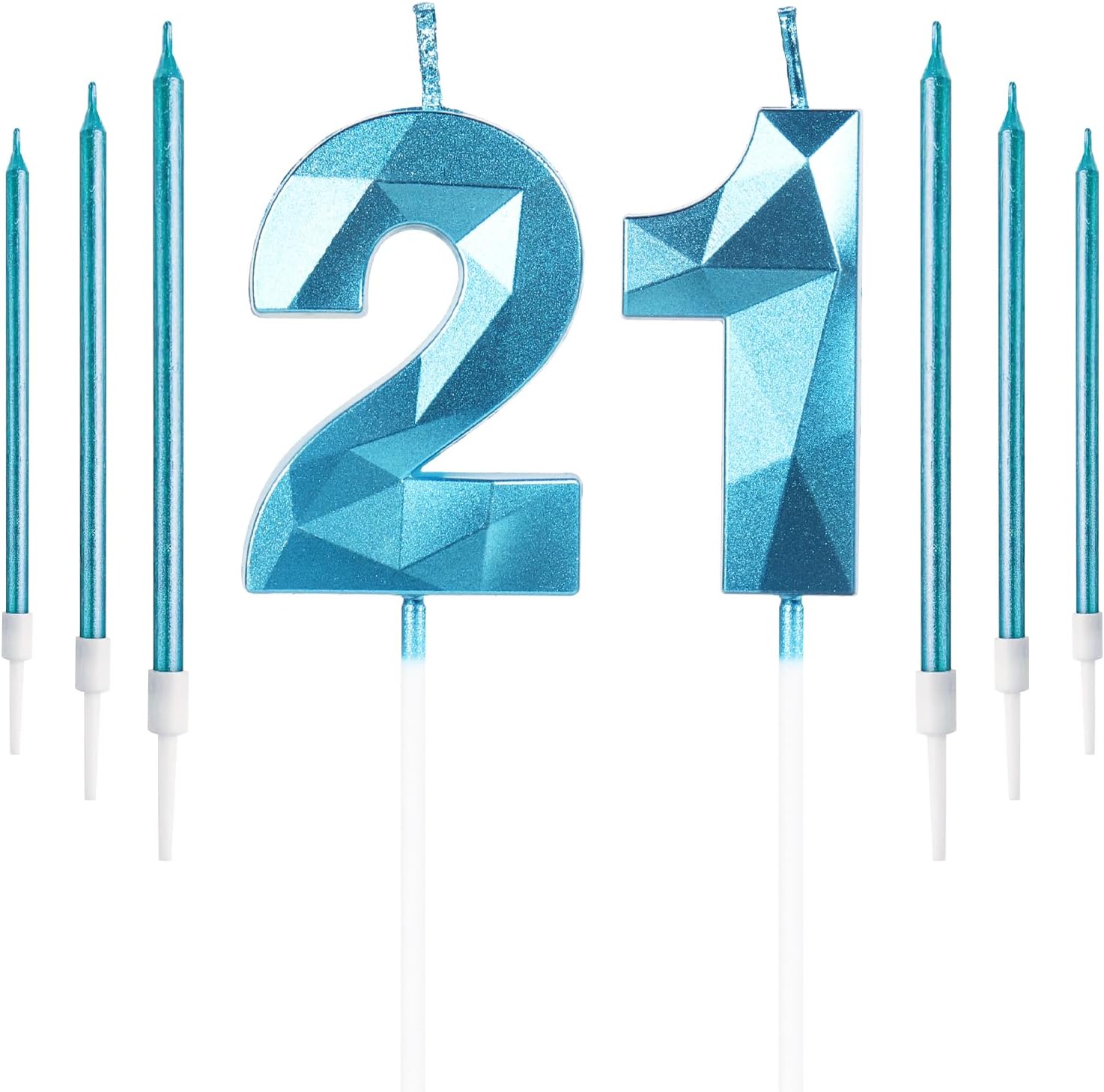 Boys Blue 21st Birthday Candles Set, Number 21 Candle + Blue Long Candles, Birth...