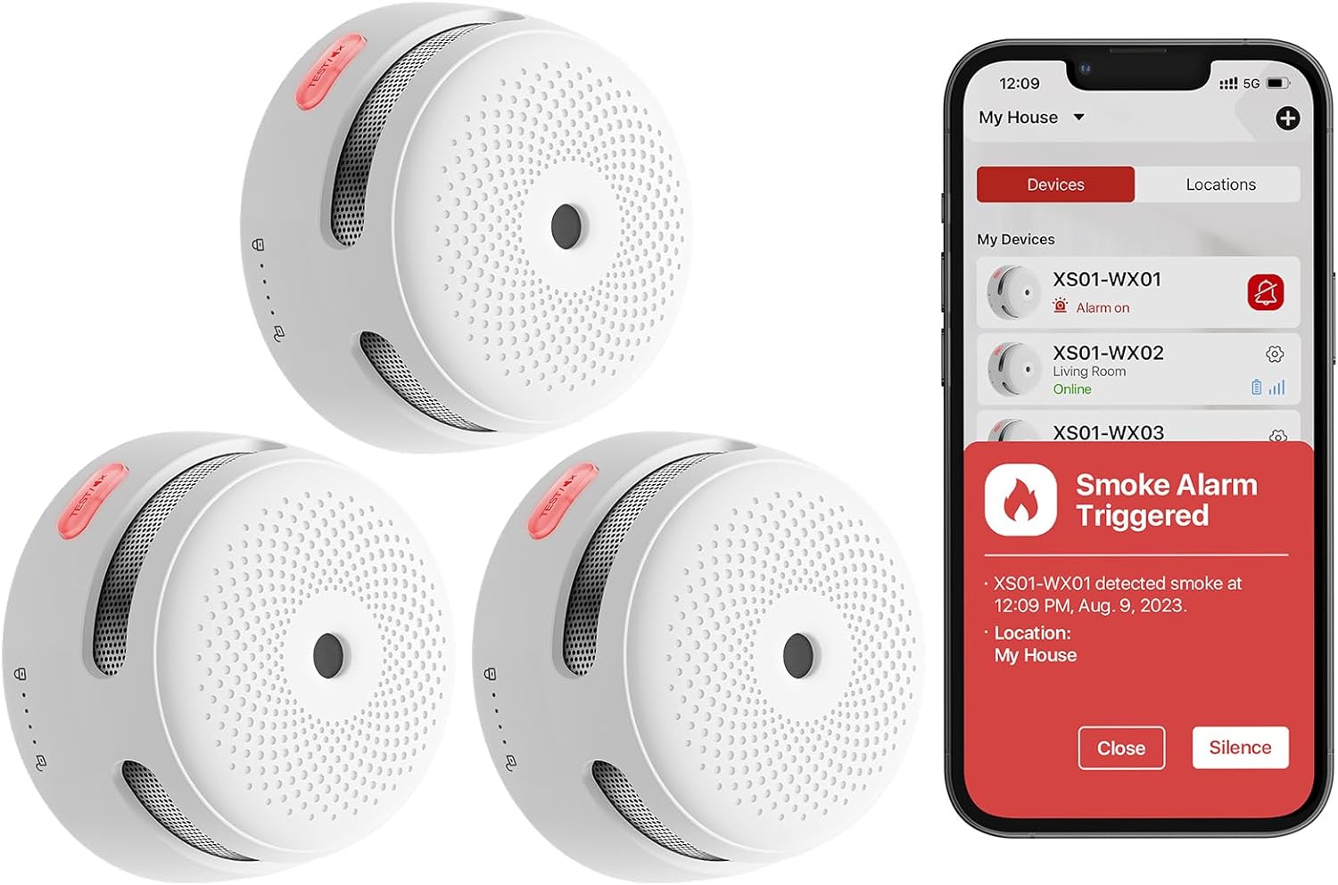 X-Sense Wi-Fi Smoke Alarm for Home with Replaceable Battery, Smart Smoke Alarm C...