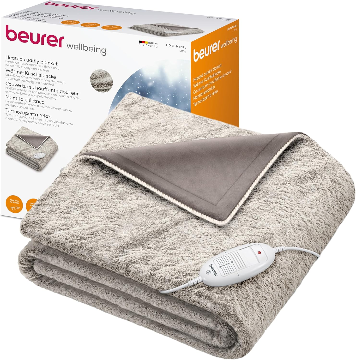 Beurer HD75 Cosy Nordic Electric Blanket with 6 Temperature Settings, Soft Heate...