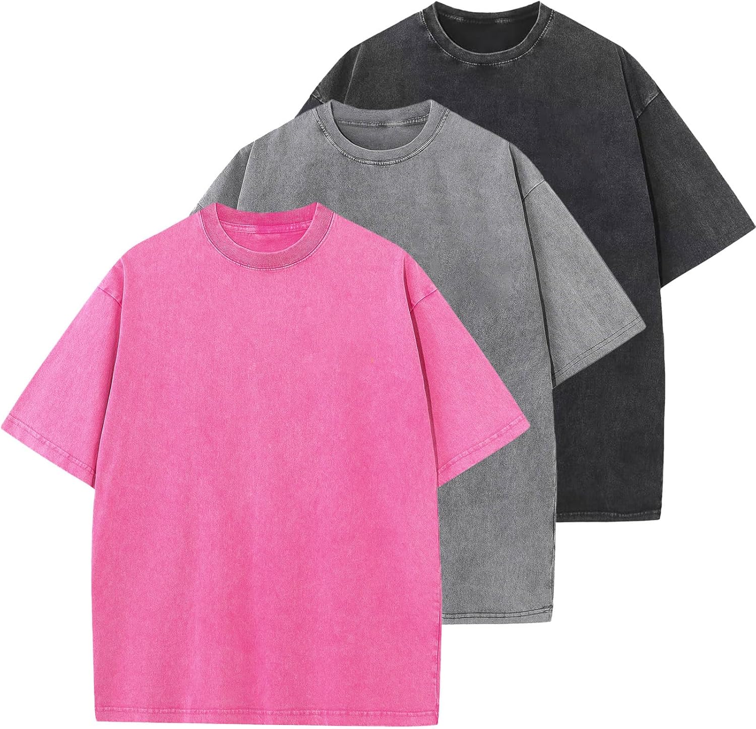 Men's Cotton T-Shirts Oversized Unisex Short Sleeves Casual Loose Wash Solid Bas...