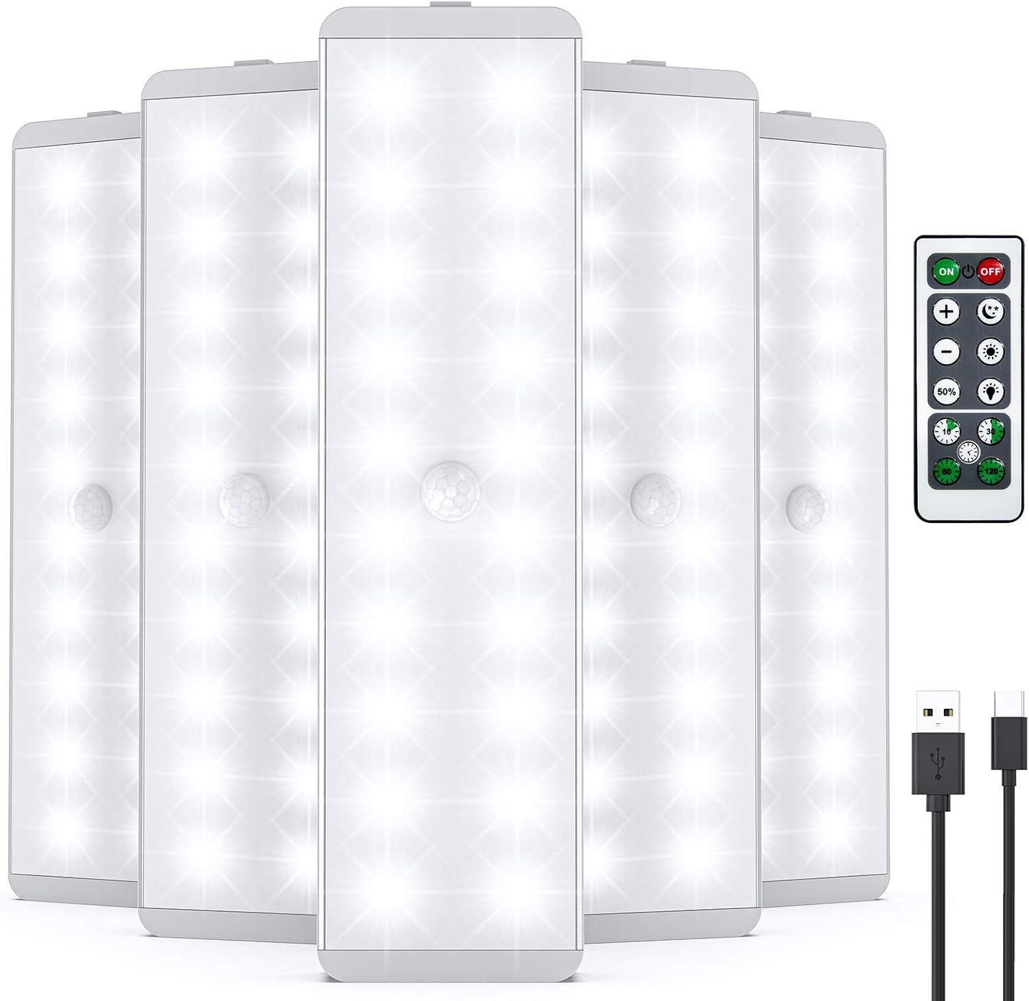 LED Closet Light, 5 Pcs Dimmer USB Rechargeable Motion Sensor Light Under Cabine...