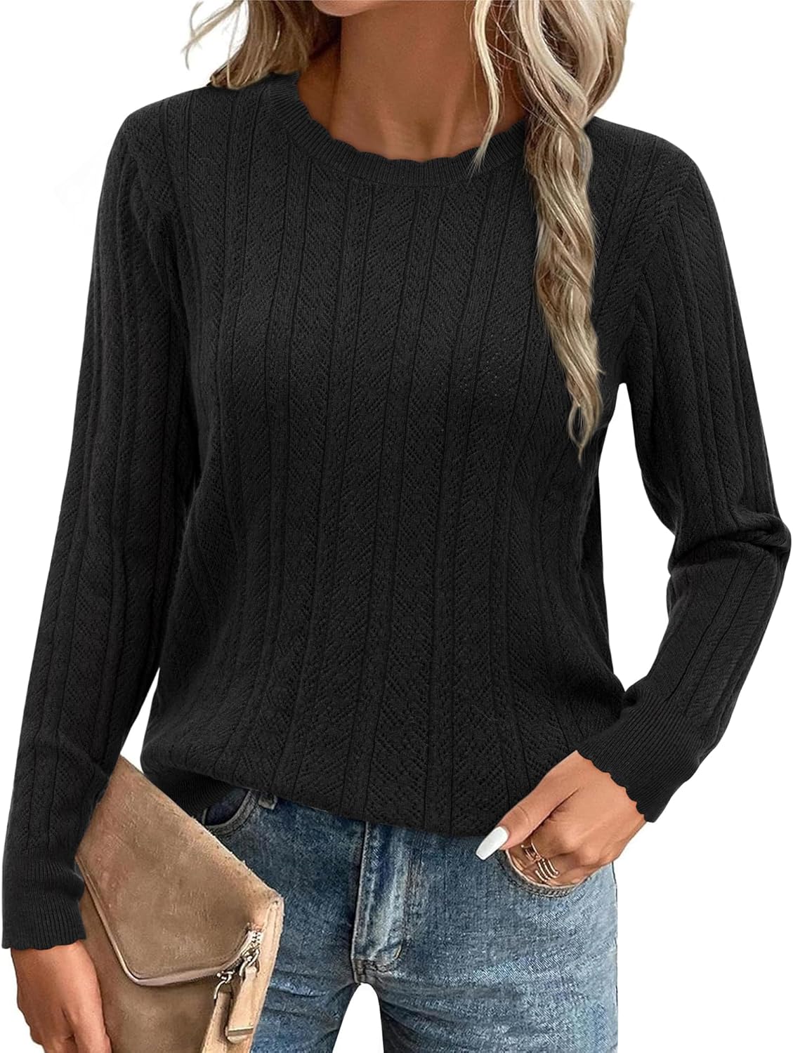 Arach&Cloz Jumpers for Women UK Crew Neck Knitted Tops Sweater Shirt Autumn Wint...