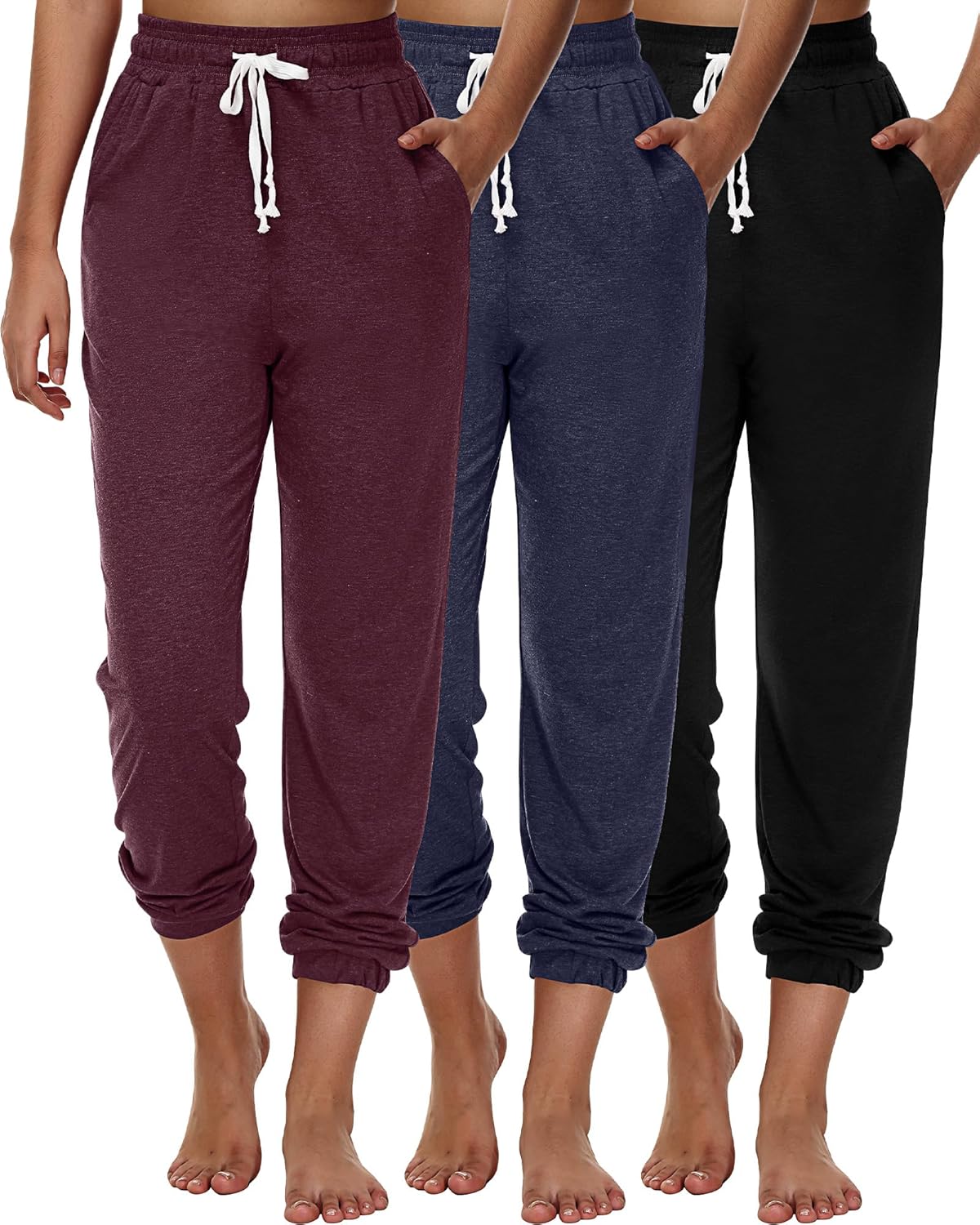 Ficerd 3 Pcs Women's Joggers Pants Casual Soft Sweatpants Lounge Pants High Wais...