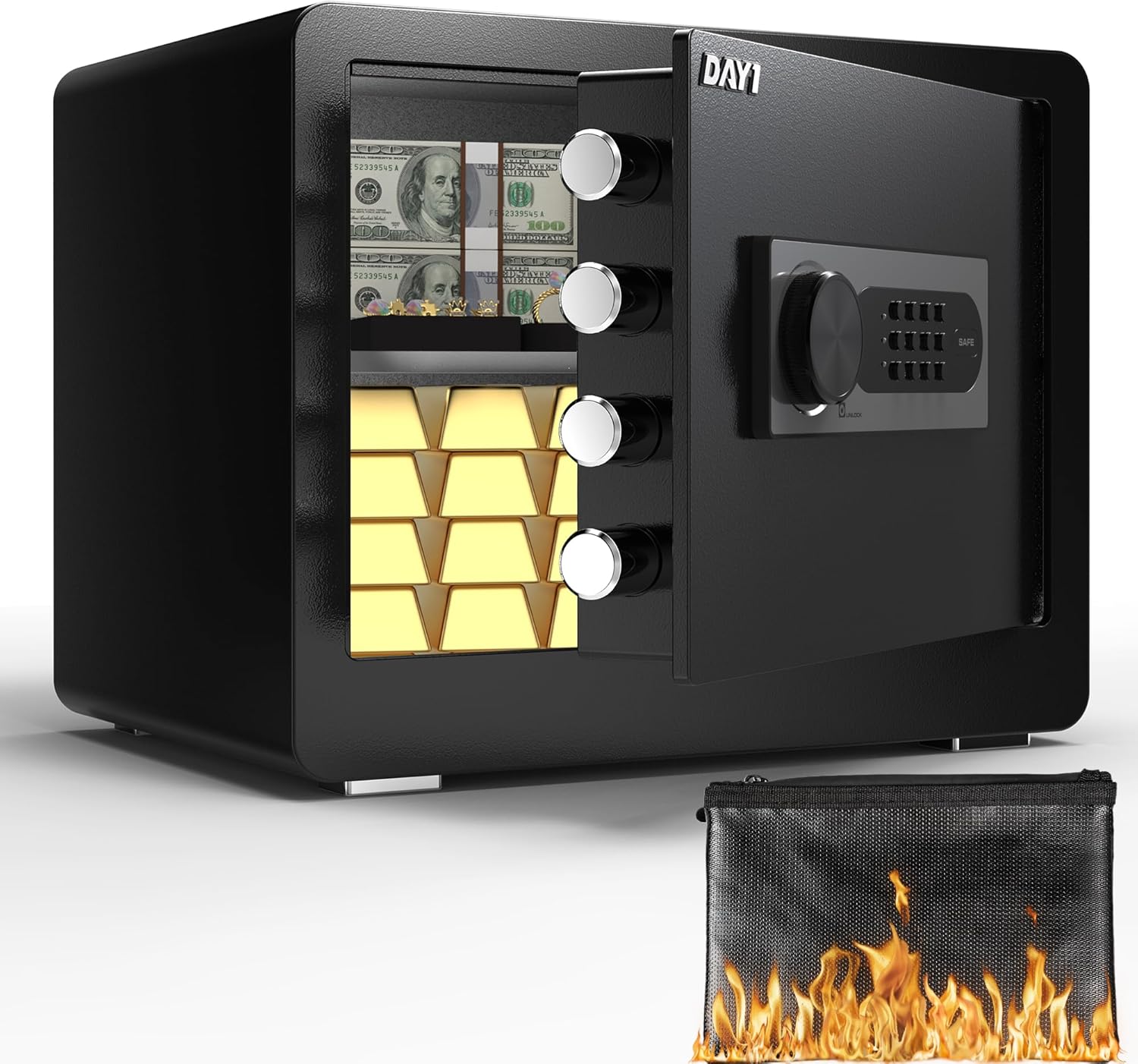 DAYI Safe Box, 1.4 Cubic Feet Home Safe with Fireproof Waterproof Bag, Security...